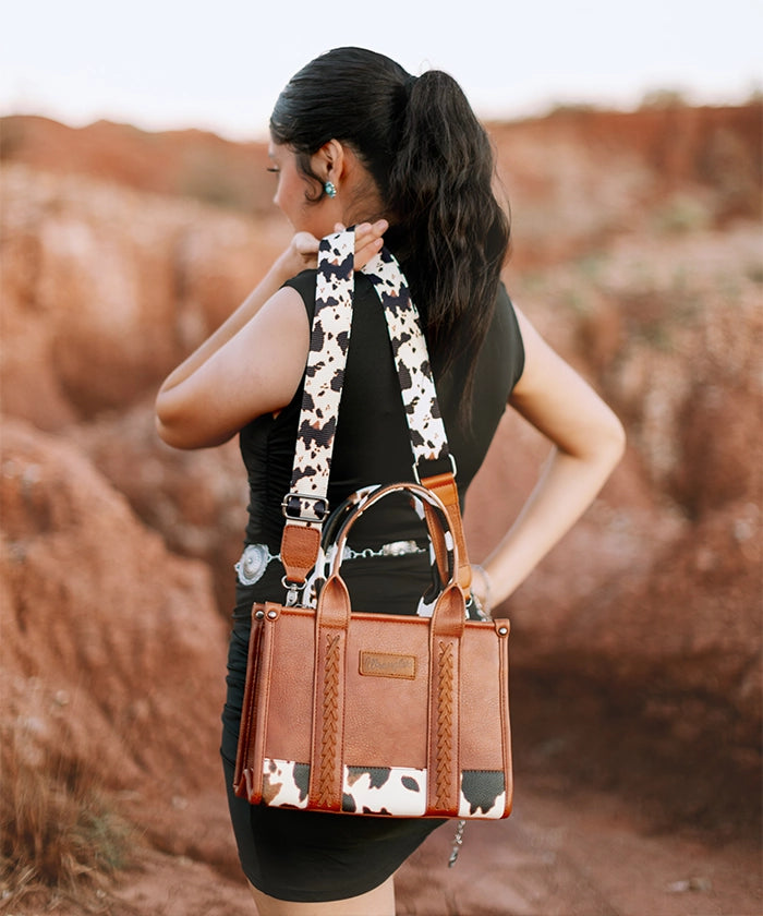 Wrangler Cow Print Crossbody Tote Bag for Women - Stylish Western Handbag for Everyday Use, Shopping & Travel