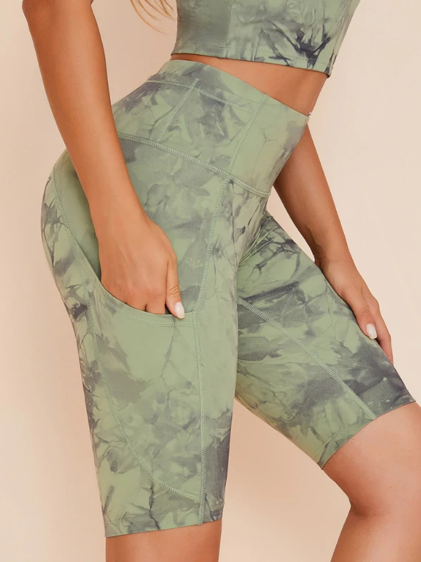 ZASUWA Women's Tie Dye High Waist Spandex Workout Shorts with Pockets - Gym, Yoga & Running Activewear for Women