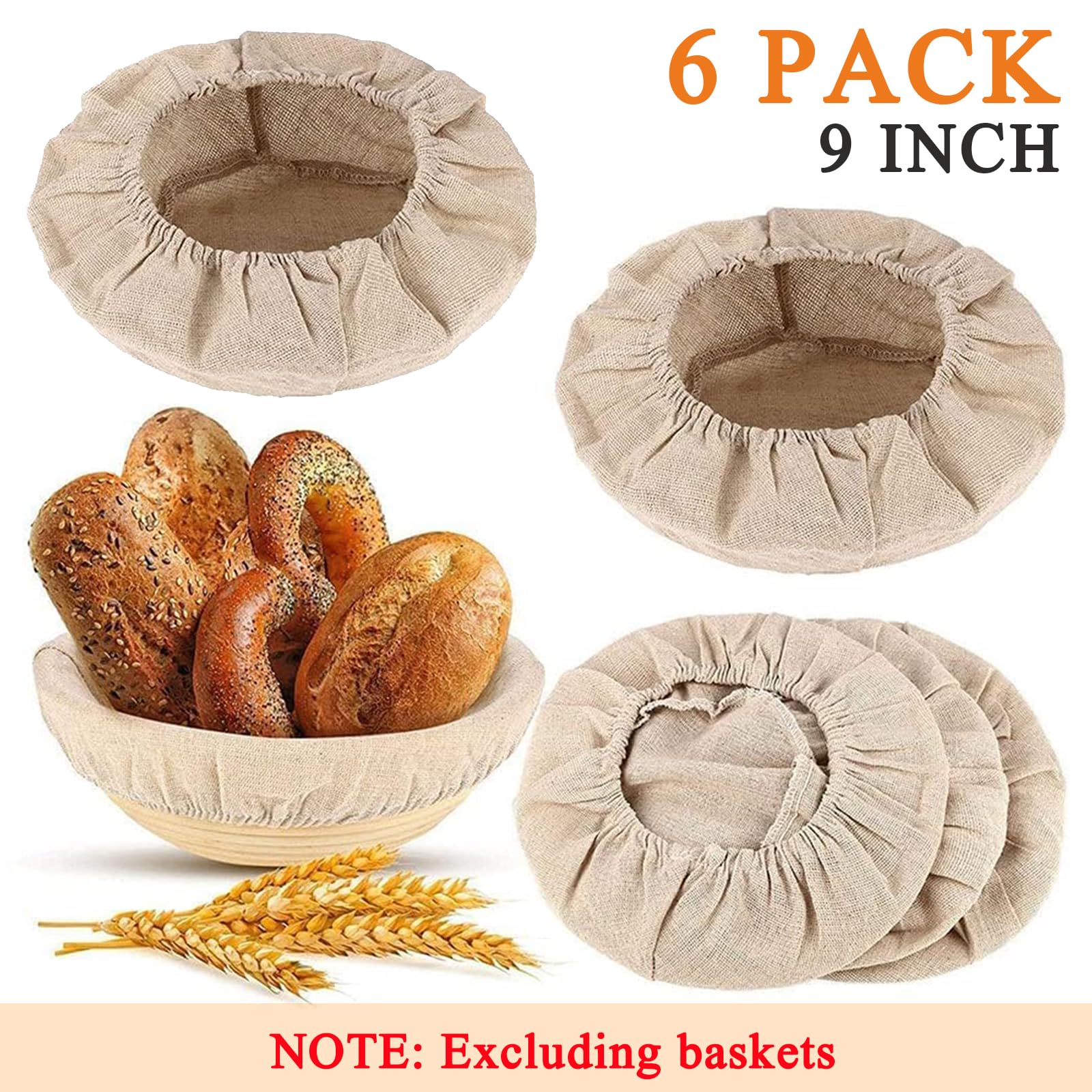 6-Pack Round Bread Proofing Basket Liners - 9 Inch Natural Rattan Banneton Cloth for Sourdough Baking (Basket Not Included) - Perfect for Artisan Bread Making & Home Baking