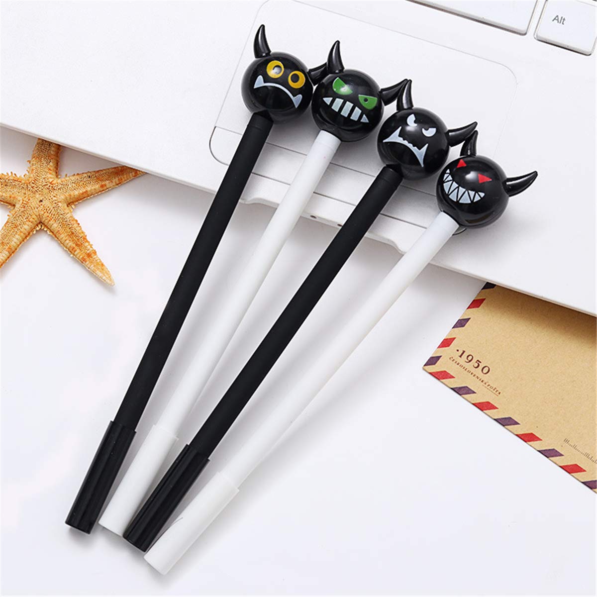 Cartoon Devil Gel Ink Pens - Blue & Black Ballpoint Pens for Office, School & Student Supplies - Creative Gifts (6-Pack) - Perfect for Note Taking, Journaling & Gift Giving