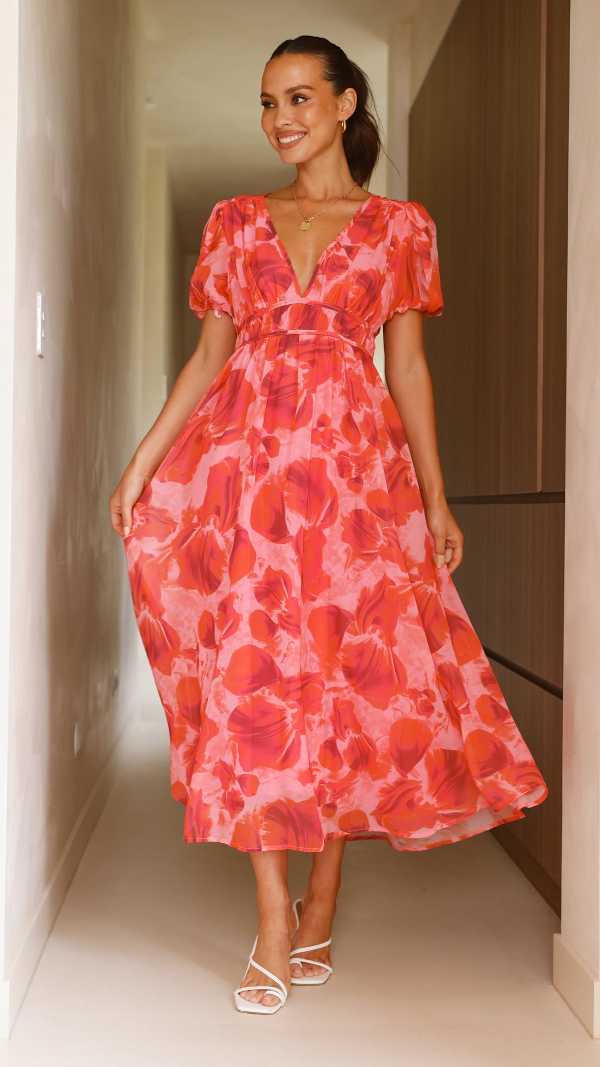 Ilah Maxi Dress for Women - Flowy Long Summer Dress in Red & Pink | Perfect for Beach, Vacation, and Casual Outings