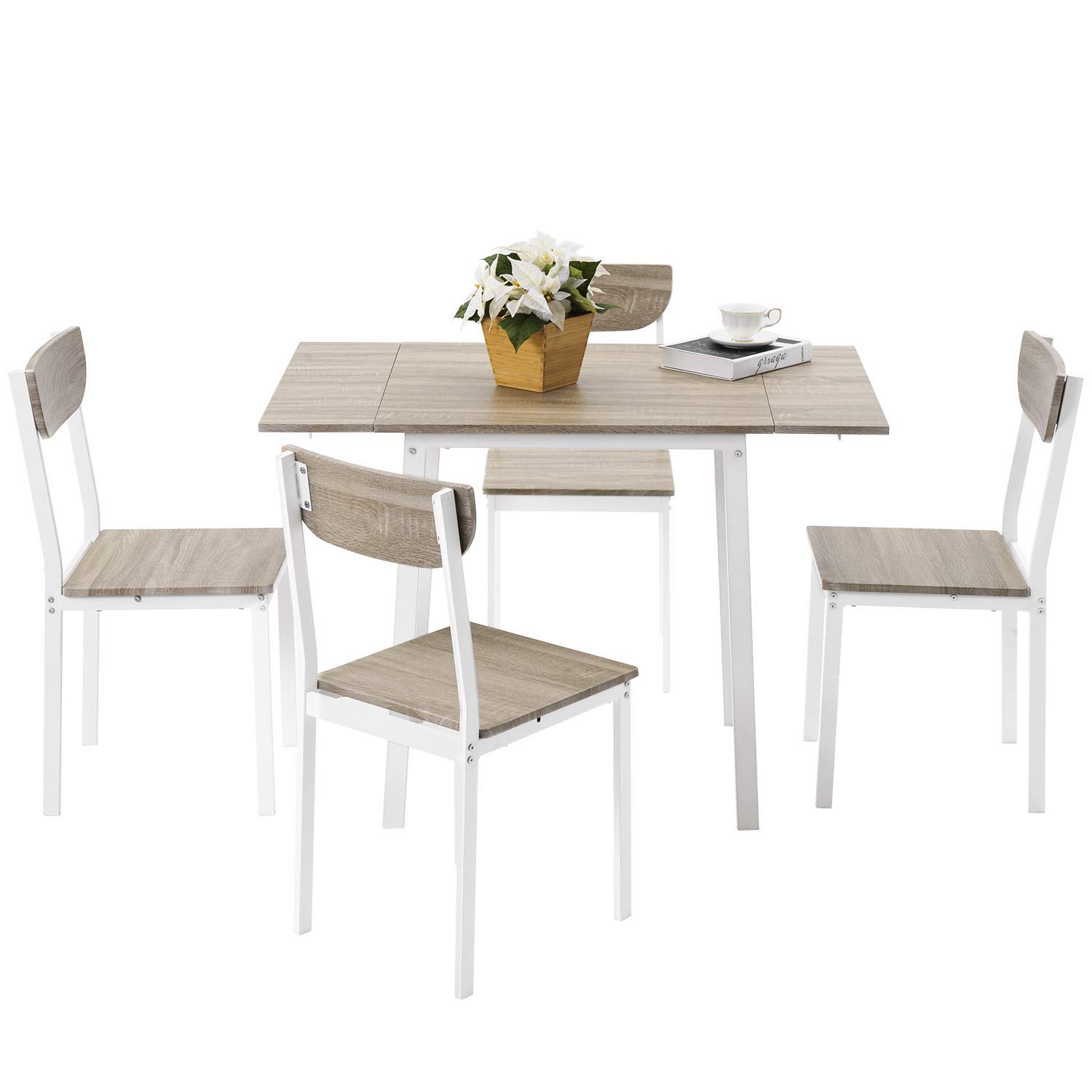 Rhomtree 5-Piece Modern Dining Set - Drop Leaf Kitchen Table & Chairs with Metal Legs for Small Spaces, Breakfast Nook, Apartment or Dorm (Oak Finish) | Perfect for Compact Homes, Studio Apartments & Cozy Meals
