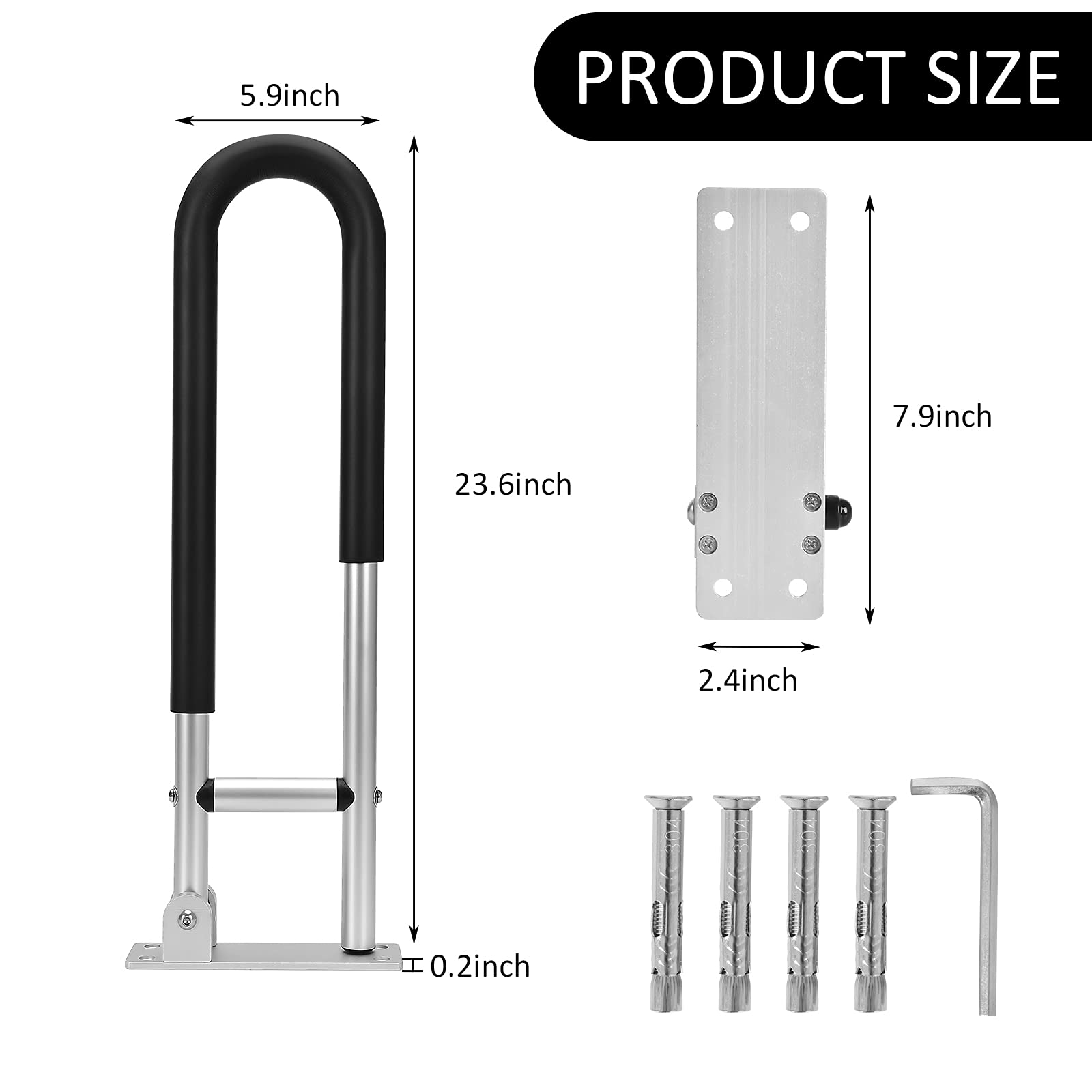 Time Wave 24 Inch Stainless Steel Toilet Safety Rails - Adjustable Flip Up Grab Bar for Elderly & Disabled - Bathroom Handrail for Seniors - Silver (Use in Home, Hospital & Assisted Living Facilities)