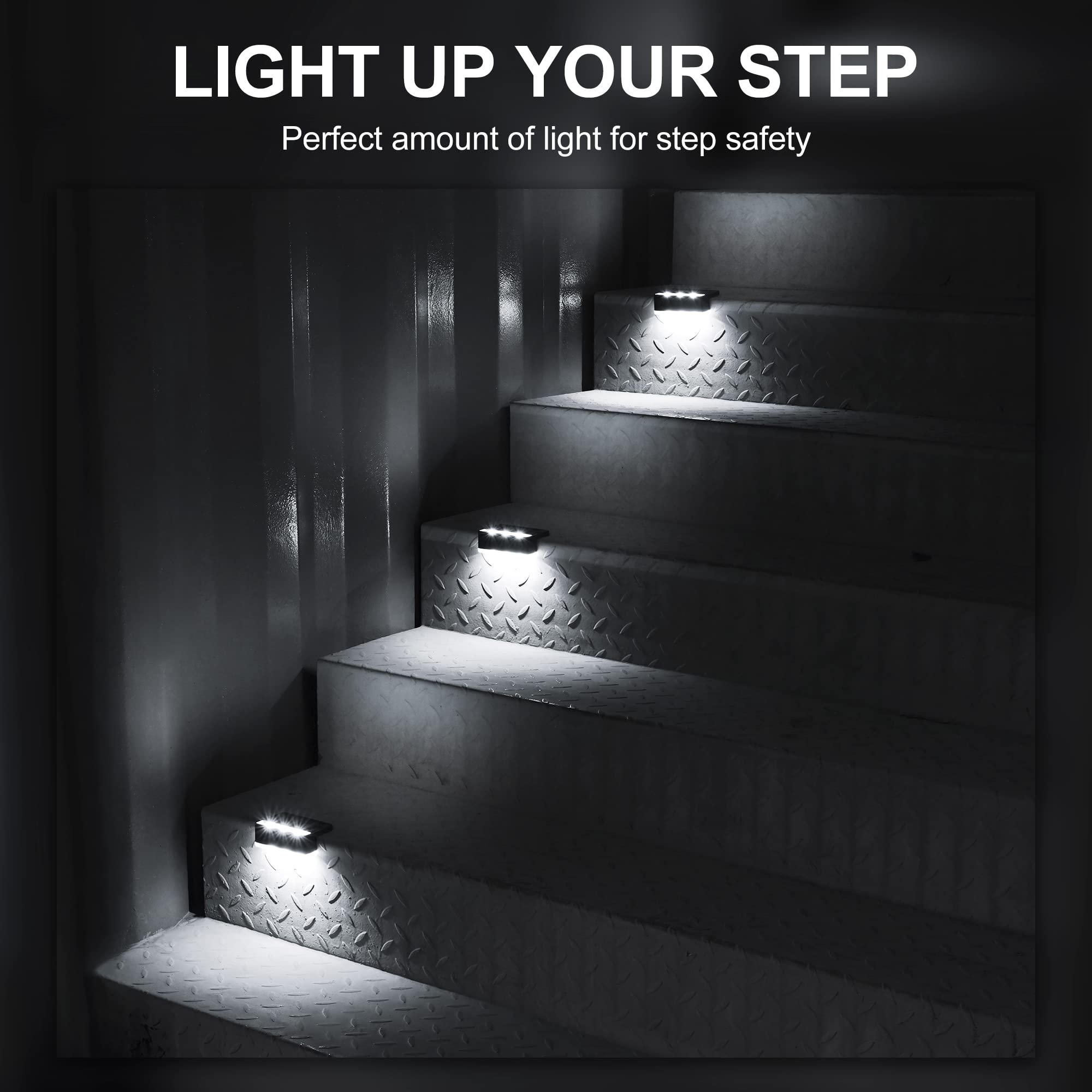 SOLPEX 16 Pack Solar Fence Lights - 6 LED Outdoor Solar Powered Waterproof Lights for Deck, Stair, Front Porch, Balcony, Walkway, Garden, Yard, Patio & Pool Decor - IP65 Waterproof Cold White - Perfect for Nighttime Safety & Landscape Lighting