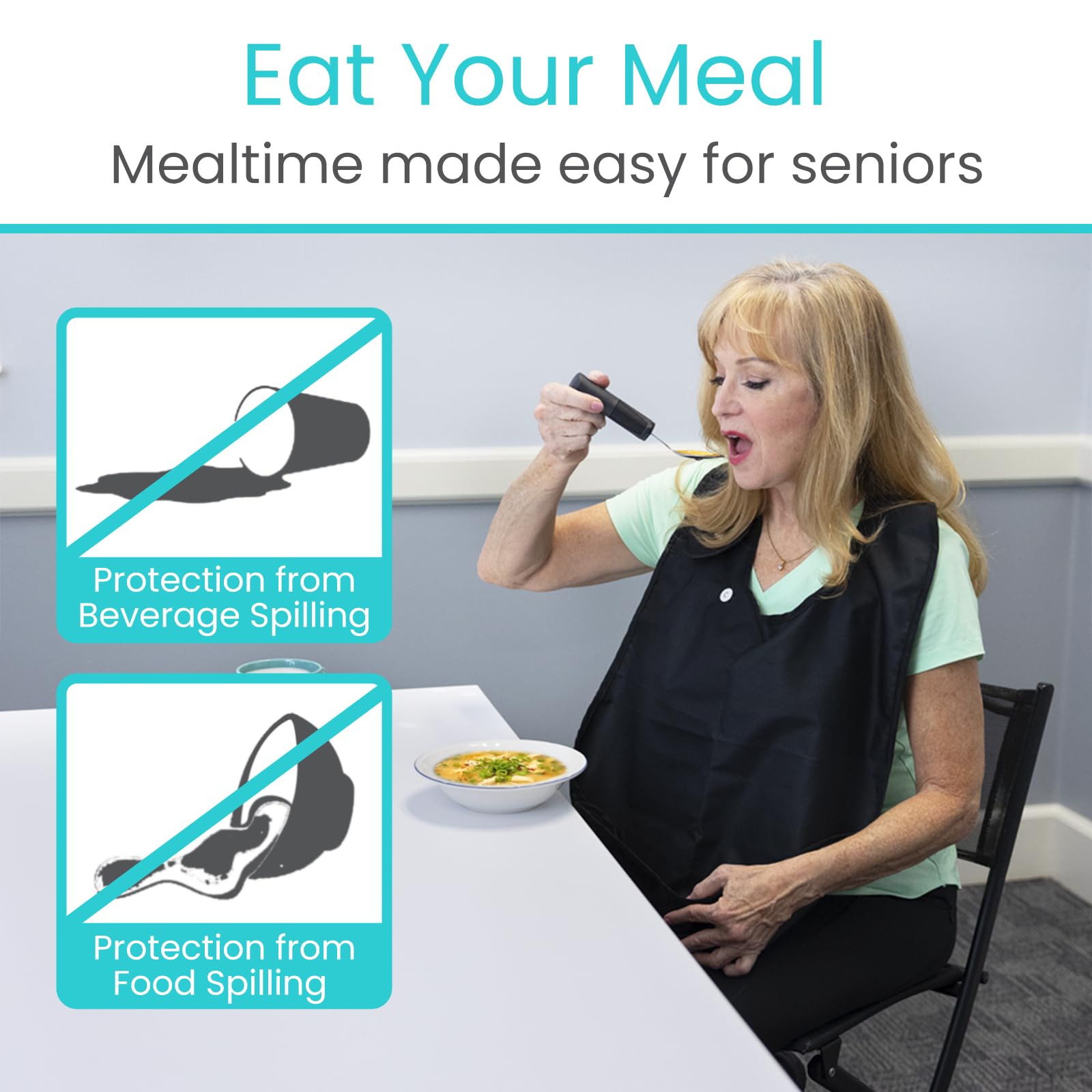 Vive Adult Bibs for Women & Men (3 Pack) - Reusable Washable Bibs for Elderly & Adults - Large Waterproof Clothing Protectors with Crumb Pocket - Perfect for Dining, Feeding, Mealtime & Dementia Care