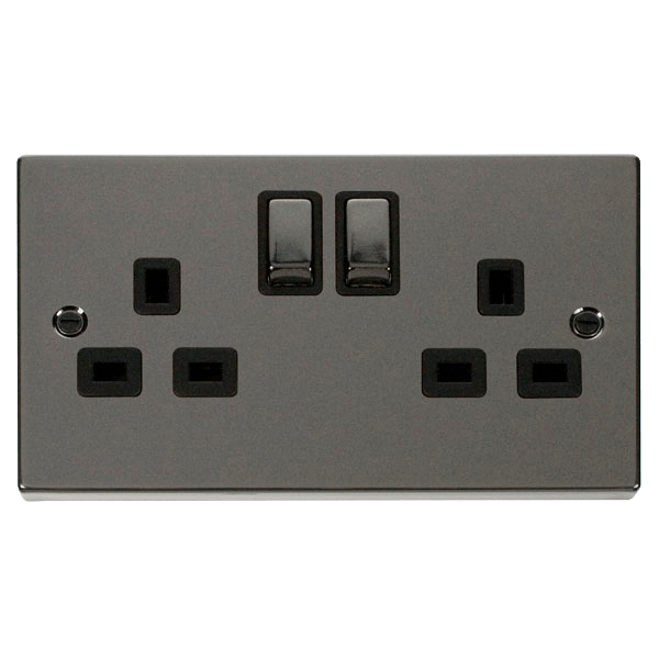 Click Deco Black Nickel 13A Double Socket VPBN536BK - Modern Electrical Outlet for Home & Office - Perfect for Bedrooms, Living Rooms and Workspaces