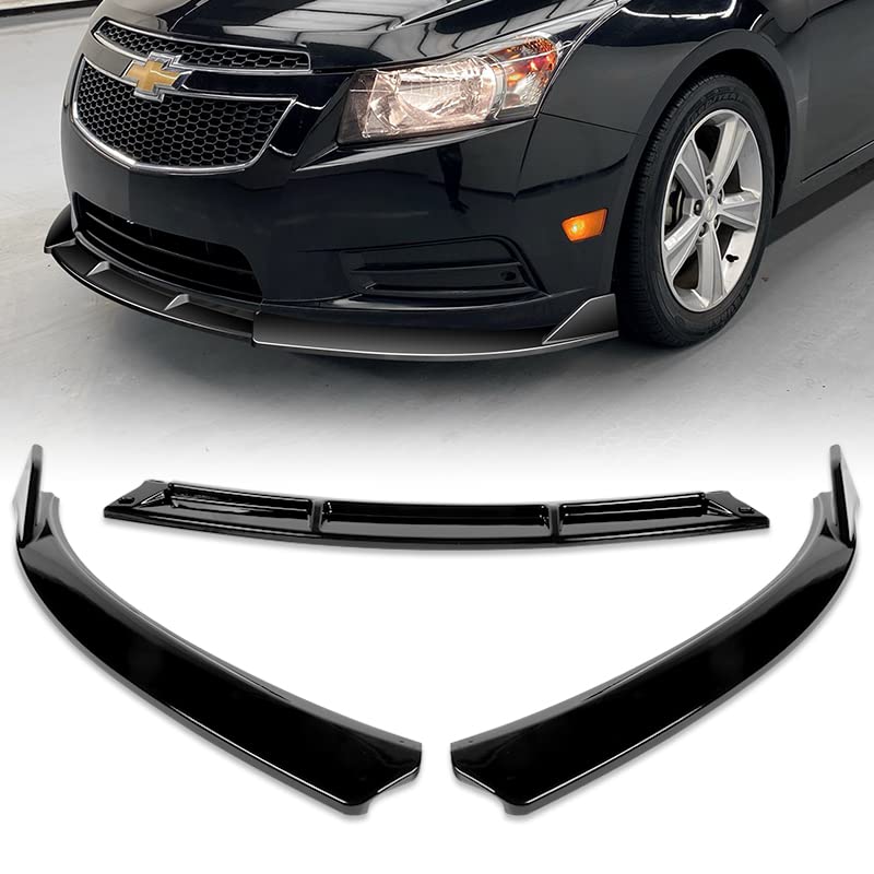 3PCS Front Bumper Lip Kit for 2011-2014 Chevrolet Cruze - STP Style Splitter Trim Protection Spoiler & Air Dam Chin Diffuser (Painted Black) | Enhances Aerodynamics & Sporty Look for Street Racing & Car Shows