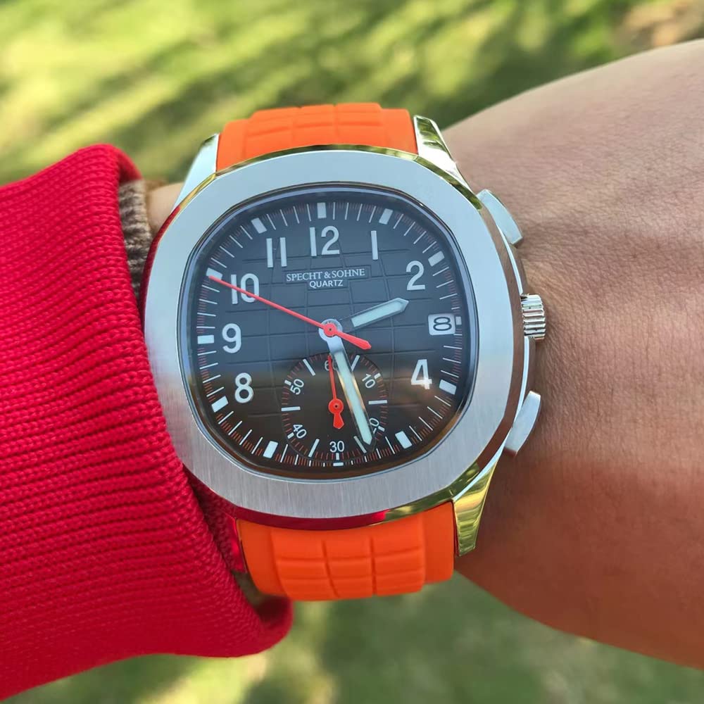 TACTO Specht&Sohne Men's Chronograph Quartz Watch - 42mm Waterproof Stainless Steel Sports Watch with Luminous Rubber Strap | Analog Wristwatch for Business, Casual & Outdoor Activities