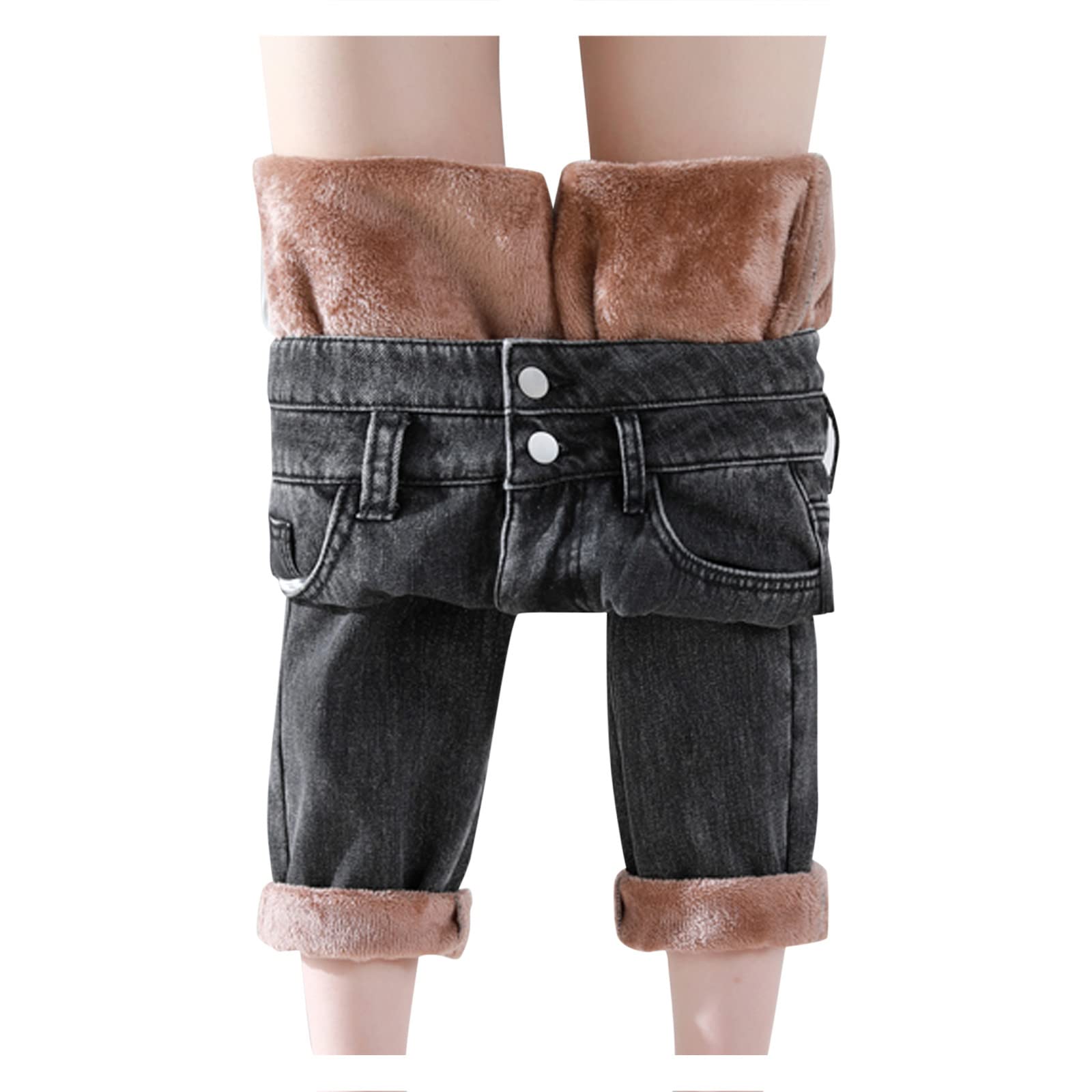 Women's High Waist Plush Fleece Loose Straight Leg Pants - Thickened Warm Winter Harem Jeans for Casual & Lounge Wear