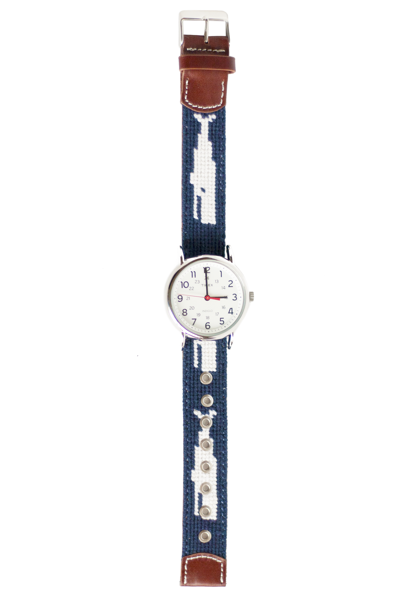 Whale Needlepoint Watch Strap with Timex Watch Face - Handmade Adjustable Replacement Band for Timex Watches - Perfect for Casual, Office & Outdoor Wear