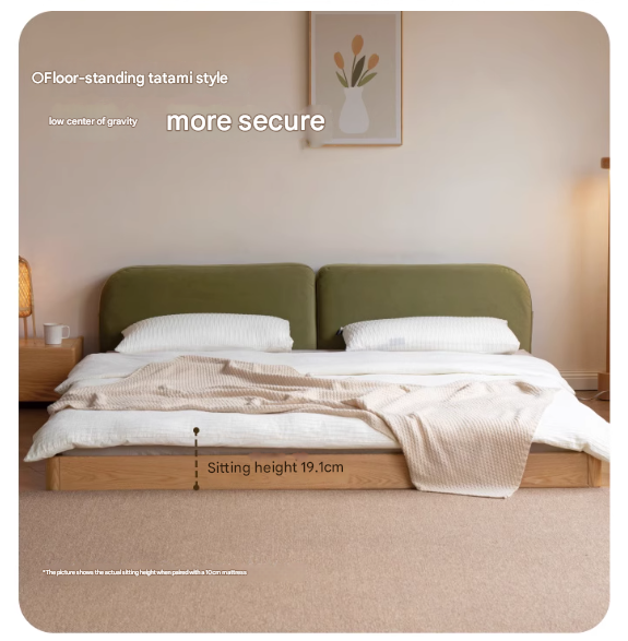 Premium Oak Solid Wood Lamb Fleece Soft Suspension Cream Bed - Cozy & Supportive Sleeping Solution for Modern Bedrooms, Guest Rooms & Nursery Decor