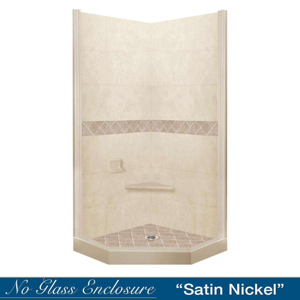 Neo Angle Desert Sand Sistine Stone & Diamond Stone Accent DIY Shower Remodel Kit with Free Shampoo Niche - Premium Bathroom Renovation Solution for Modern Homes