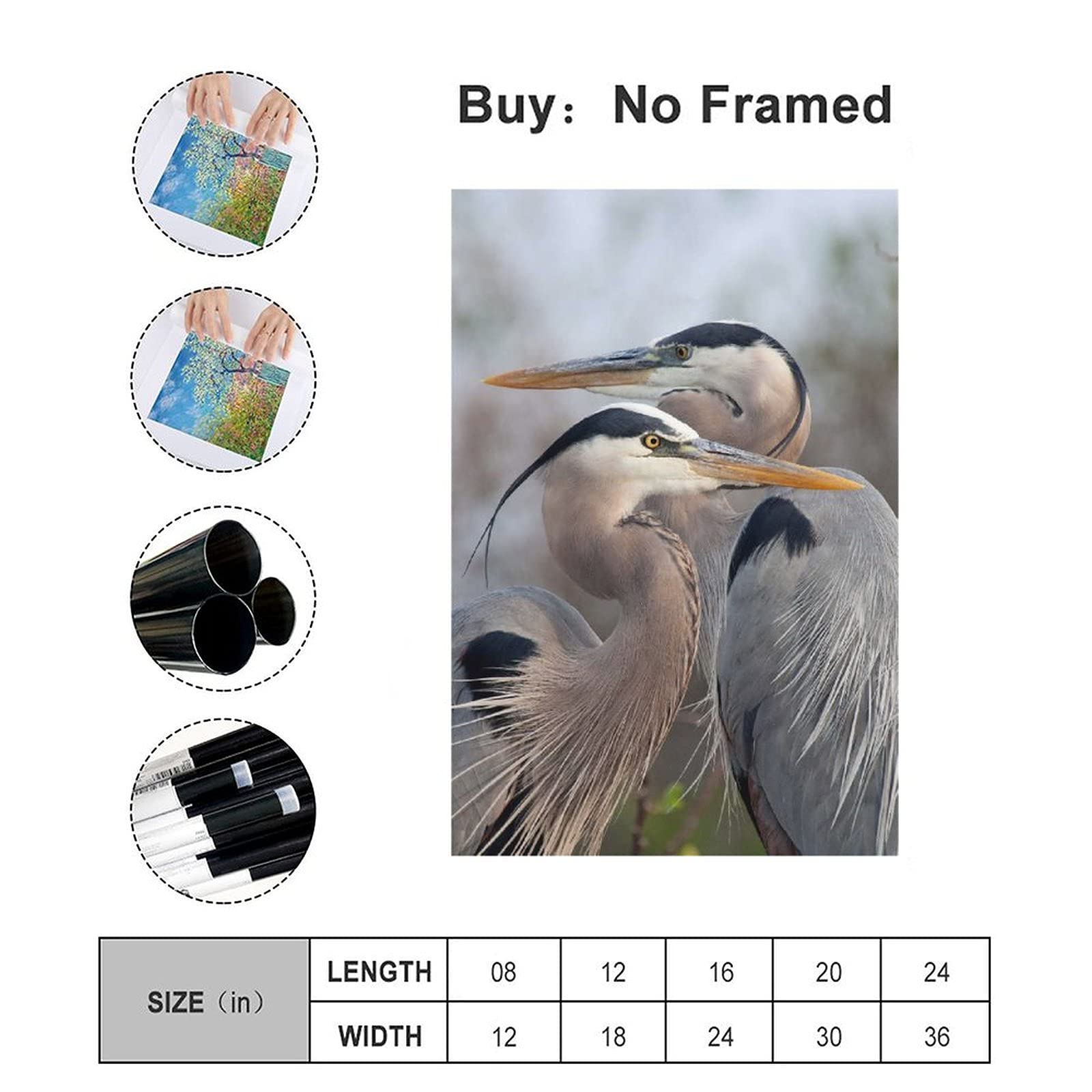 Blue Herons Love Art Canvas Poster - 8x12 Wall Decor for Living Room, Bedroom & Office - Nature Landscape Painting Gift for Home & Sports Enthusiasts | Perfect for Housewarming, Wedding & Birthday Presents