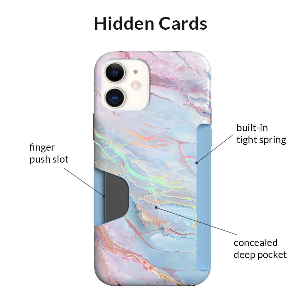 Holo Moonstone iPhone Wallet Case - Slim Protective Phone Cover with Card Holder for iPhone 13/14/15 - Perfect for Travel, Shopping & Everyday Use