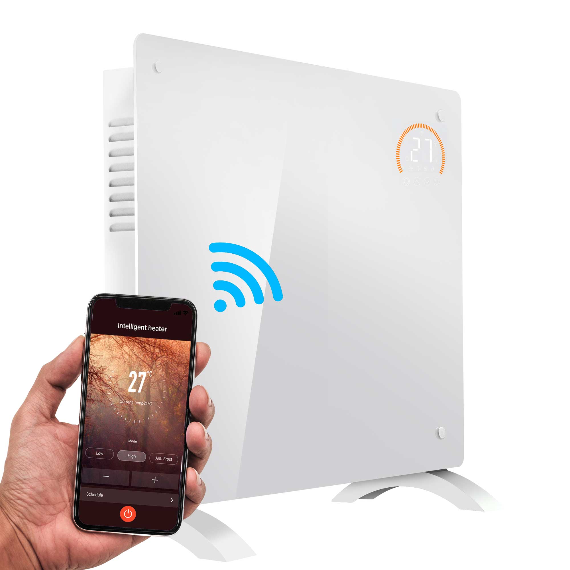 Baridi 1000W Smart WiFi Electric Glass Panel Heater with Remote Control & 24/7 Timer - White Space Saving Design for Bedroom, Office & Home Use - Model DH136