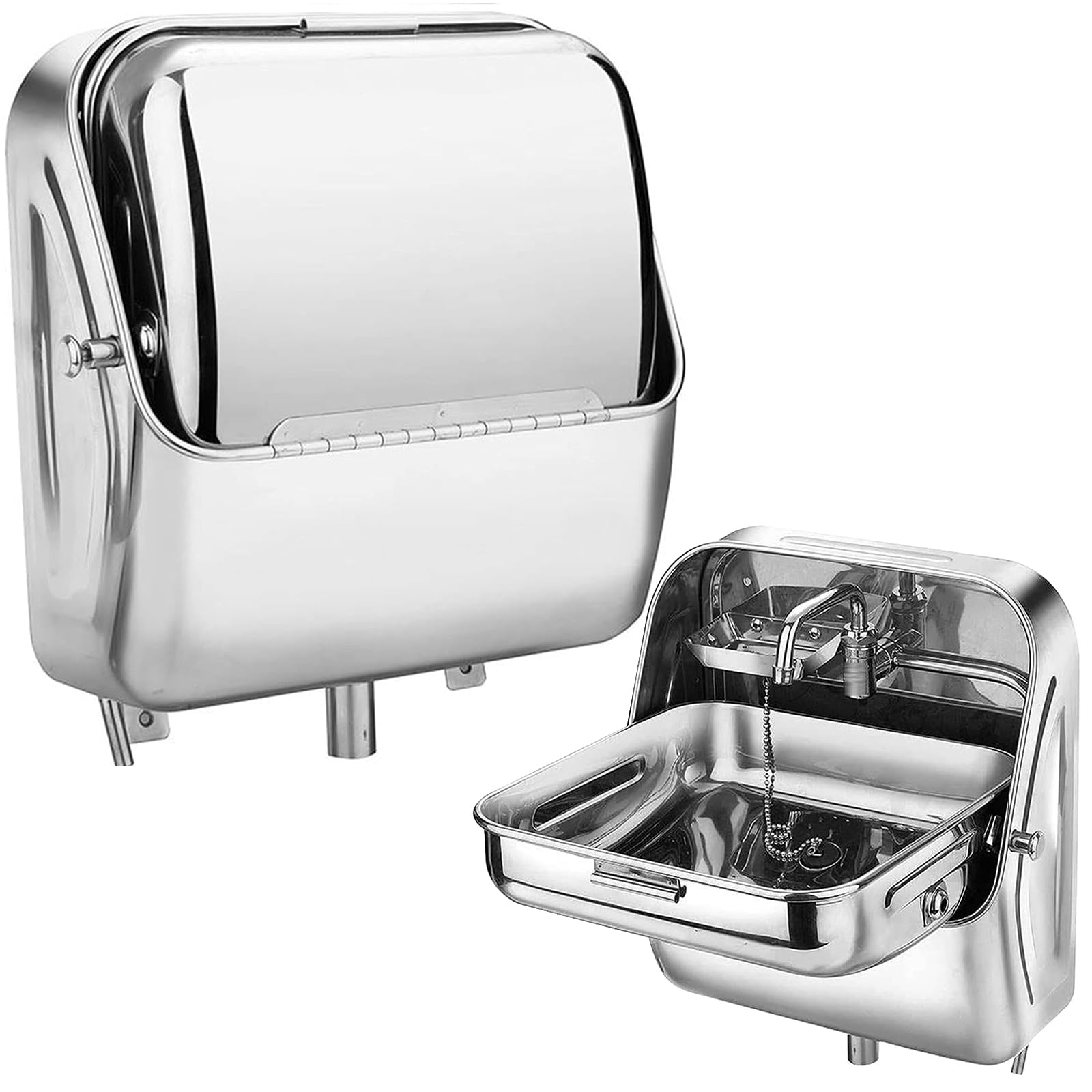 Stainless Steel Wall Mount Folding Sink with Cold Water Faucet - Compact Hand Wash Basin for RV, Caravan, Bar & Outdoor Kitchen (37x39x37.5cm) - Perfect for Camping, Tiny Homes & Off-Grid Living