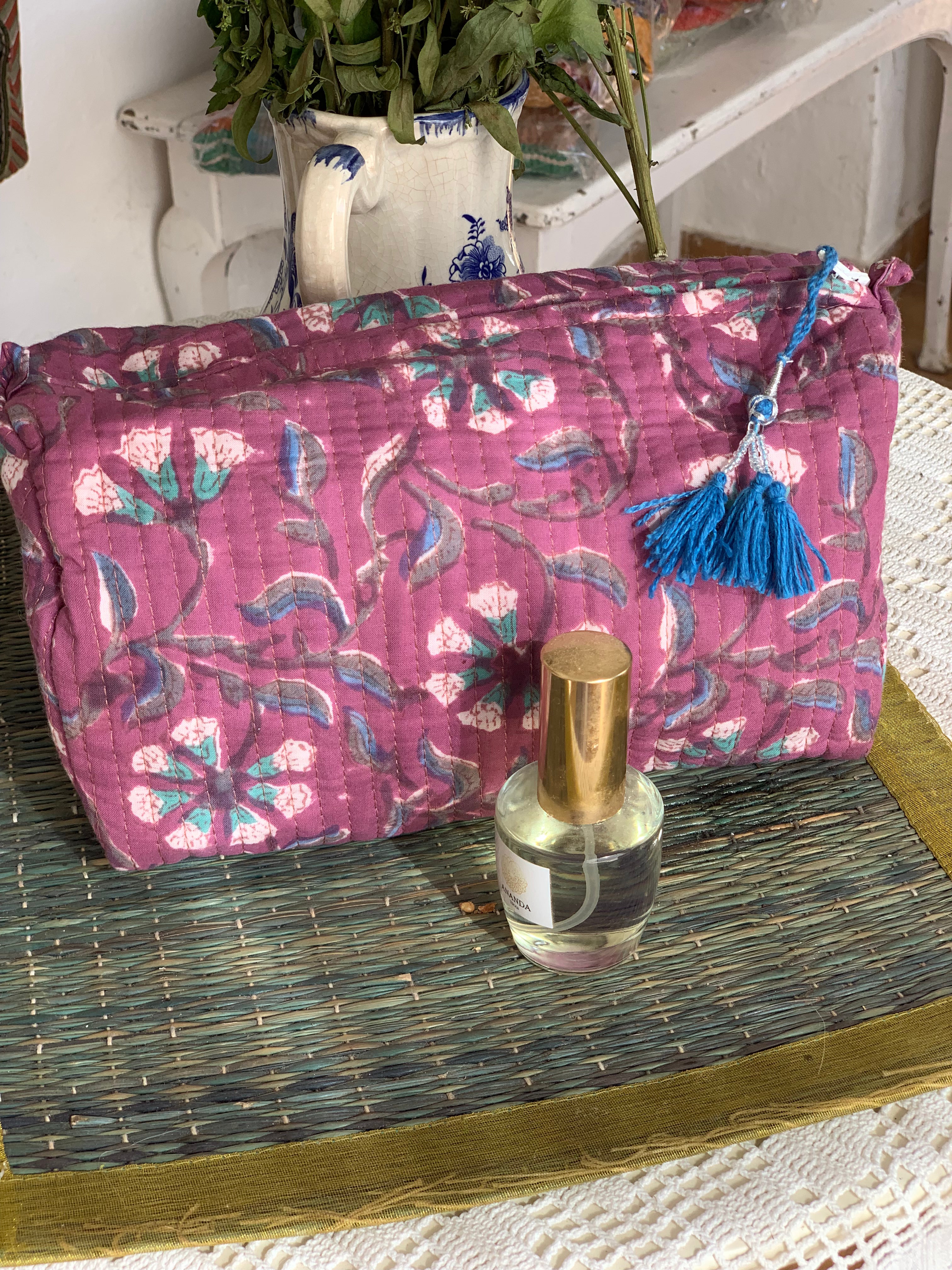 Handmade Block Print Cotton Cosmetic Bags - Eco-Friendly Travel & Storage Pouches (3 Sizes) - Perfect for Makeup, Jewelry & Toiletries Organization