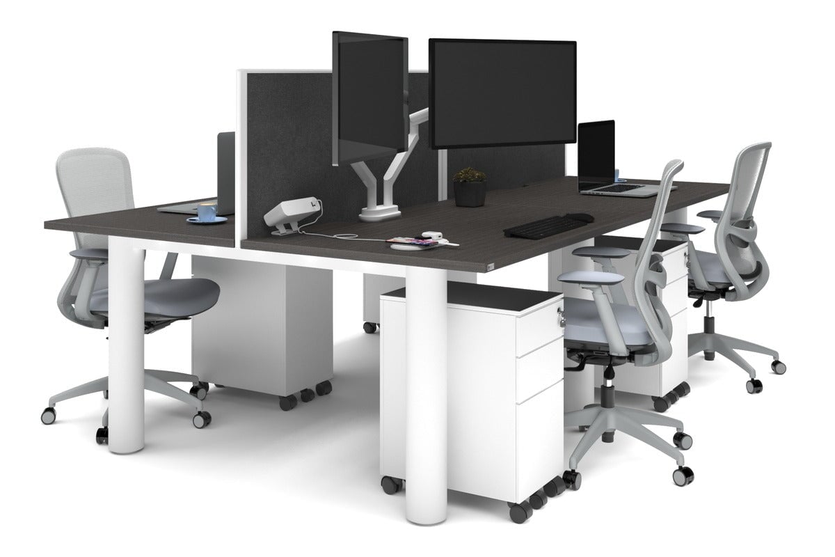 Quadro Cylinder Leg 4-Person Office Workstation Desk - 1400L x 800W with Cable Management Scallop - Ideal for Collaborative Workspaces & Modern Offices