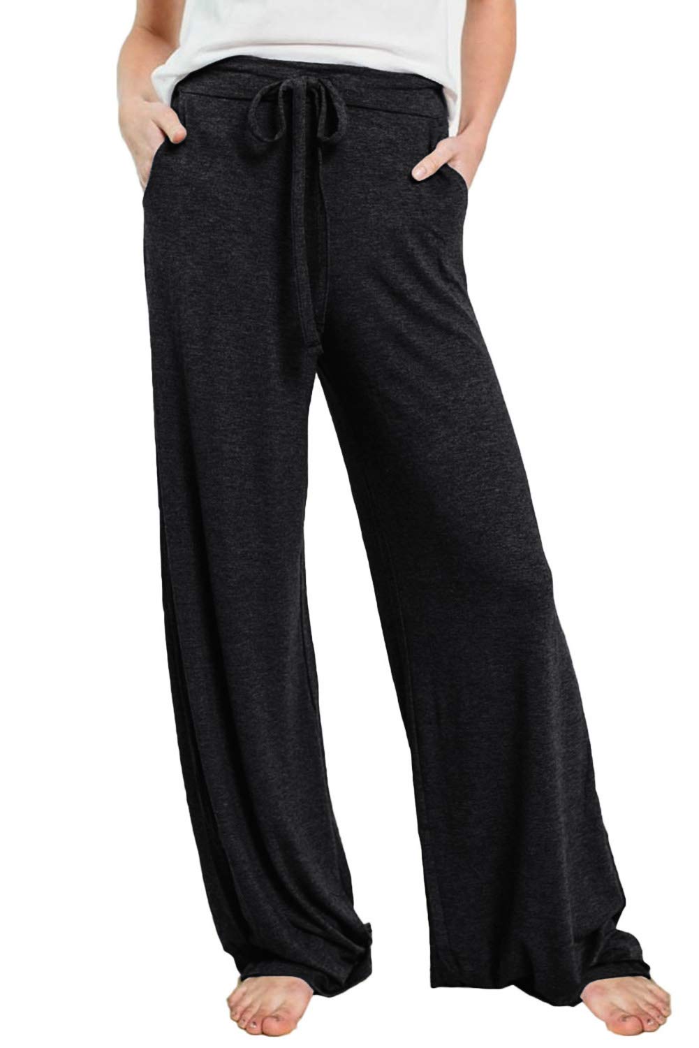 CAIYING Women's Comfortable Cotton Stretch Palazzo Pants with Drawstring Waist & Pockets - Wide Leg Lounge Pants for Yoga, Travel & Relaxation at Home