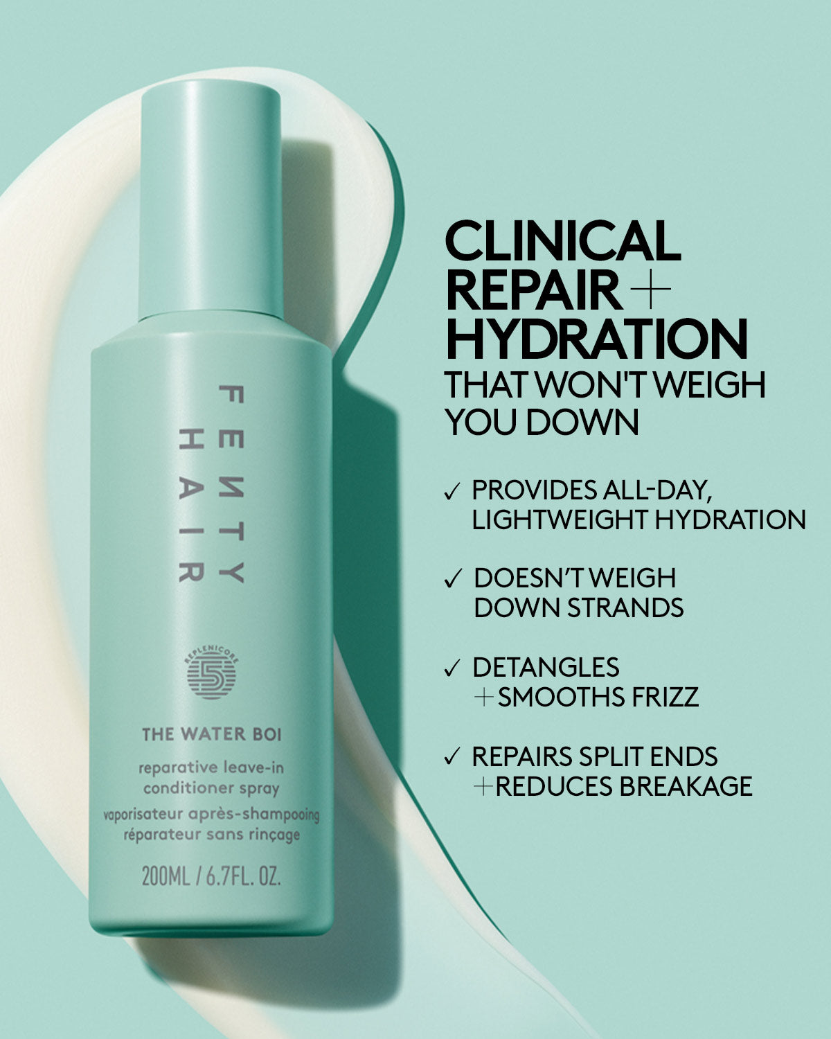 The Water Boi Reparative Leave-In Detangling Conditioner Spray - Hydrating Hair Treatment for Dry, Damaged Hair - Perfect for Daily Use & Post-Workout Refreshment