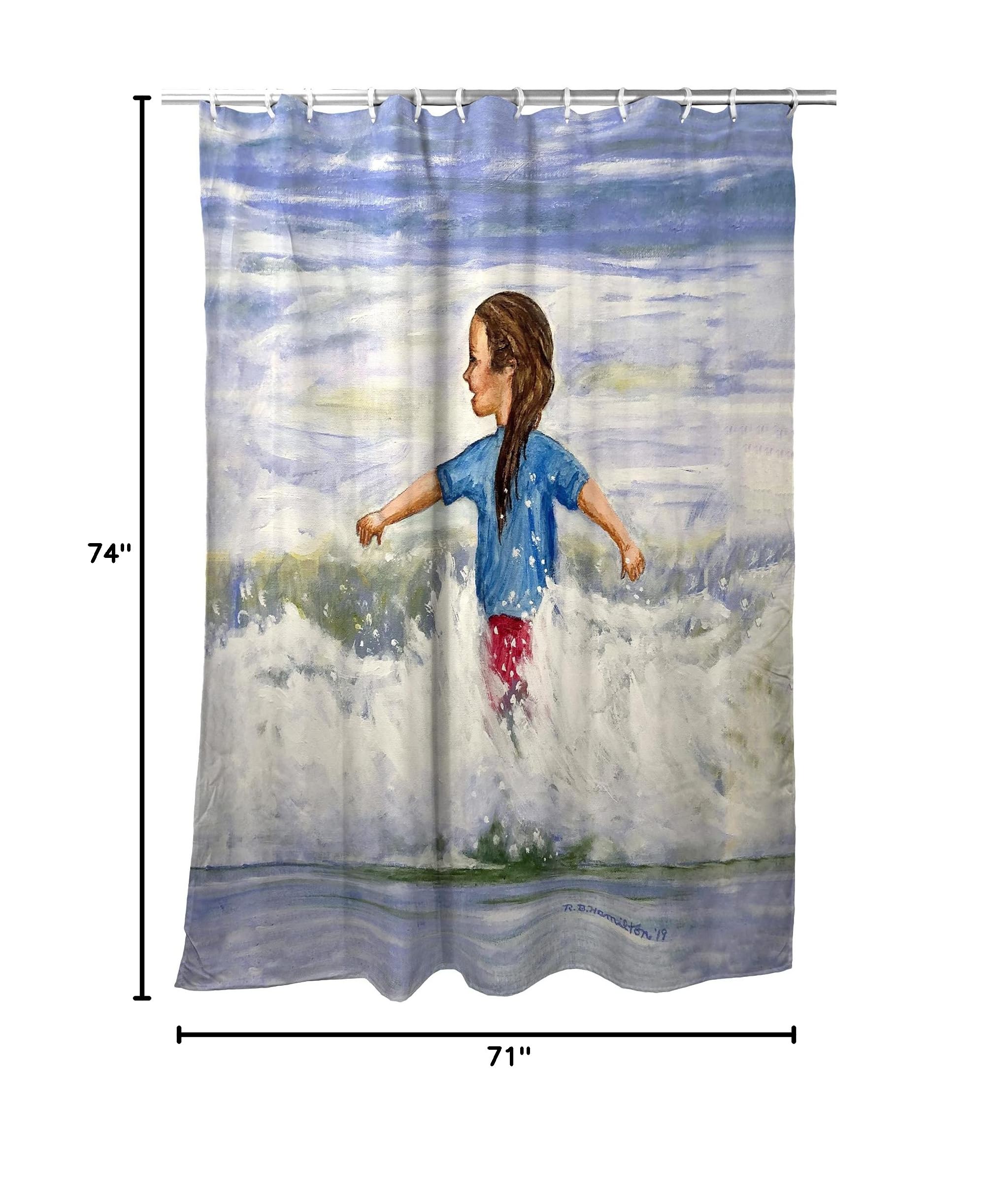 Betsy Drake Girl in Surf Shower Curtain - Waterproof Bathroom Decor for Beach & Coastal Themed Homes - Perfect for Kids' Bathrooms, Beach Houses & Nautical Bedrooms