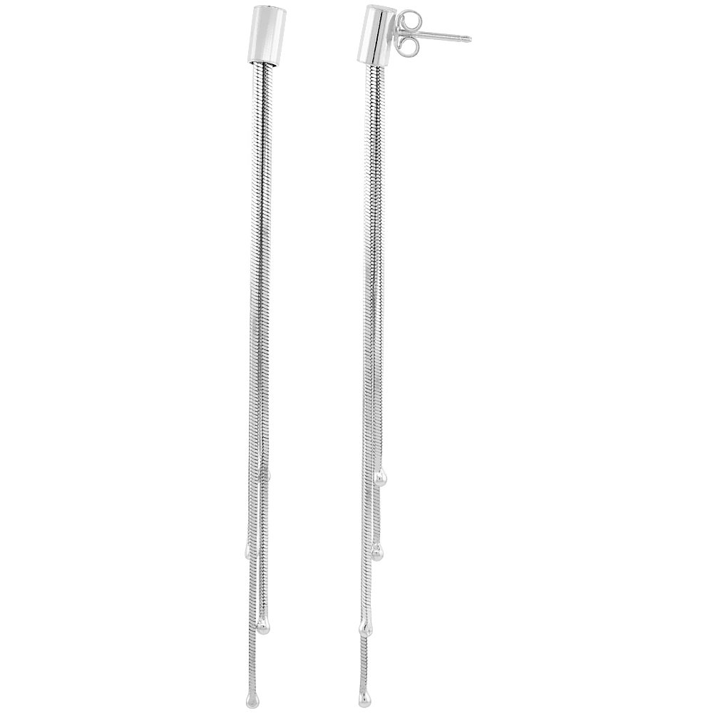 4-Strand Sterling Silver Long Drop Earrings 3.5 Inches - Italian Crafted Jewelry for Women, Elegant Dangle Earrings for Parties, Weddings & Special Occasions