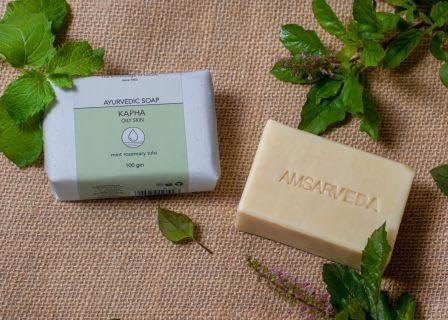 Amsarveda Kapha Ayurvedic Soap for Oily Skin - Natural Herbal Cleansing Bar for Acne-Prone Skin | Perfect for Daily Face & Body Wash in Humid Climates