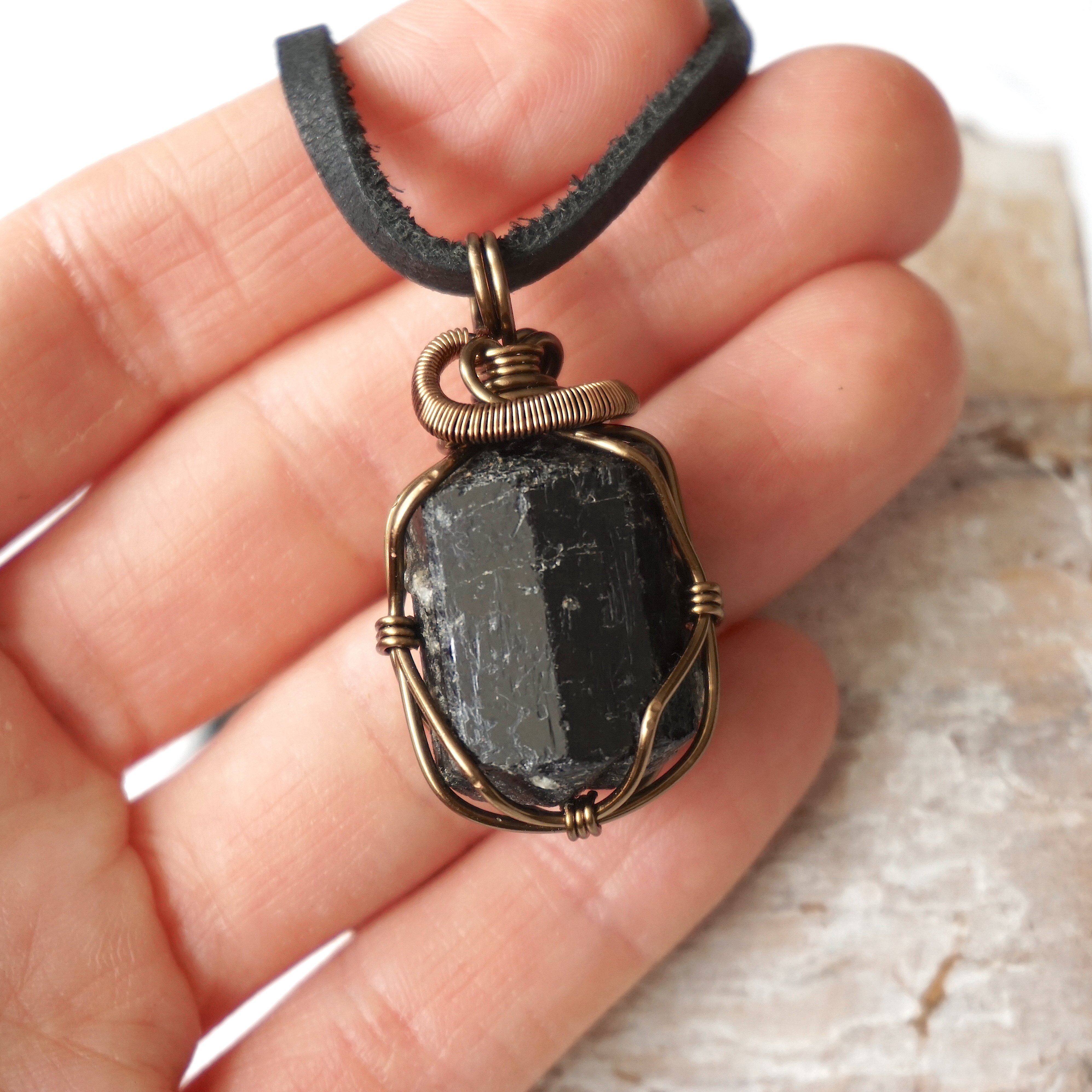 Raw Black Tourmaline Necklace with Antique Bronze Pendant - Natural Healing Crystal Jewelry for Protection, Grounding & Positive Energy | Perfect for Meditation, Yoga & Spiritual Gifts