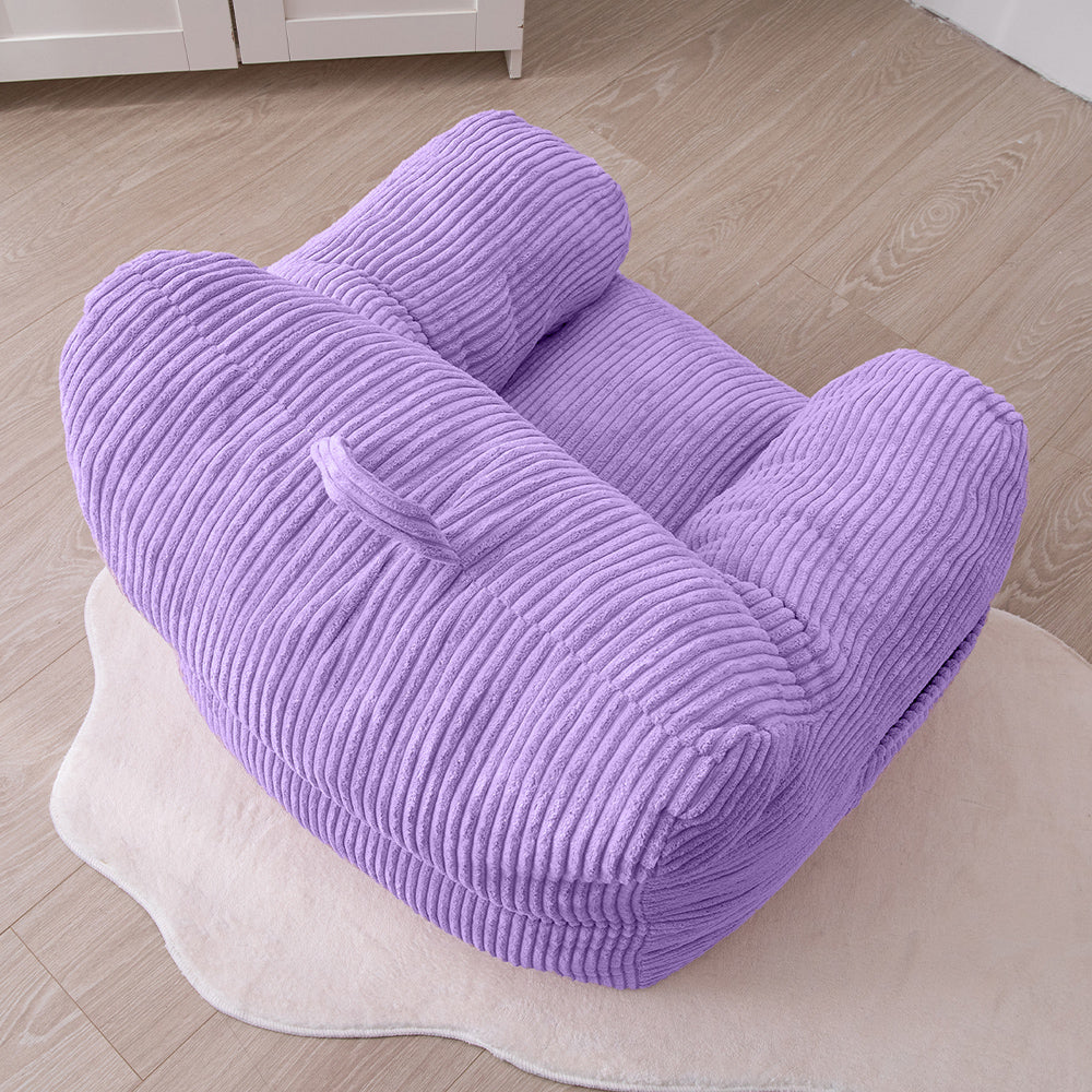 MAXYOYO Kids Bean Bag Chair - Corduroy Bean Bag Couch with Armrests for Children's Room, Playroom & Bedroom - Dark Purple Comfortable Seating for Reading, Gaming & Relaxing