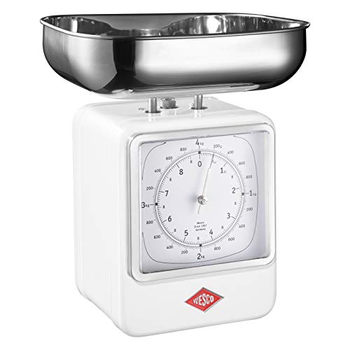 Wesco Analog Kitchen Scale with Built-in Clock - 13x15x27cm White - Perfect for Baking, Cooking & Meal Prep in Home Kitchens