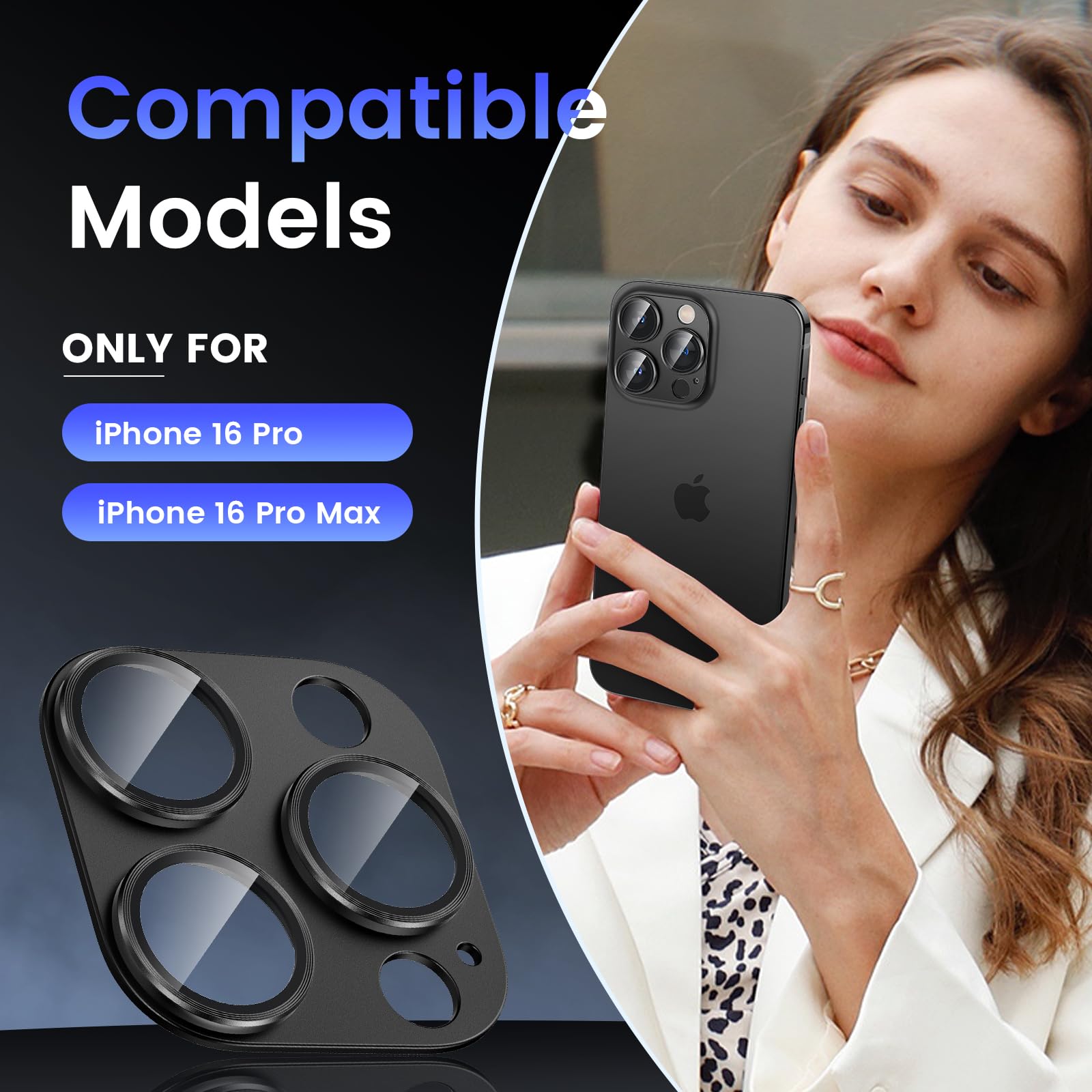 Tensea iPhone 16 Pro/Pro Max Camera Lens Protector - Premium Metal Aluminum Alloy Tempered Glass Cover with Case Friendly Design | Perfect for Outdoor Photography & Travel Protection (2024 Model)