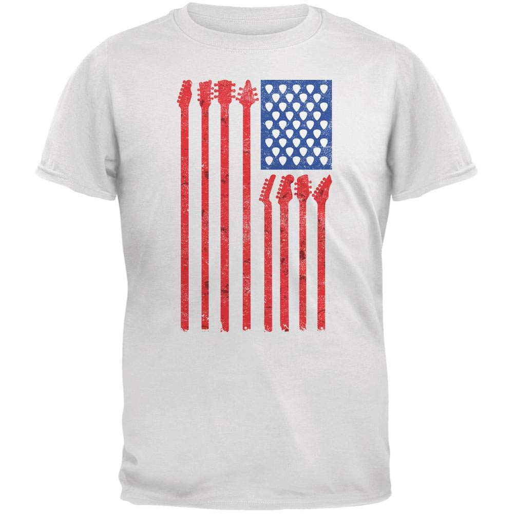 Old Glory 4th of July Patriotic American Flag Guitar Stars & Stripes White T-Shirt for Men - 5XL | Perfect for Independence Day Celebrations, Concerts & Patriotic Events