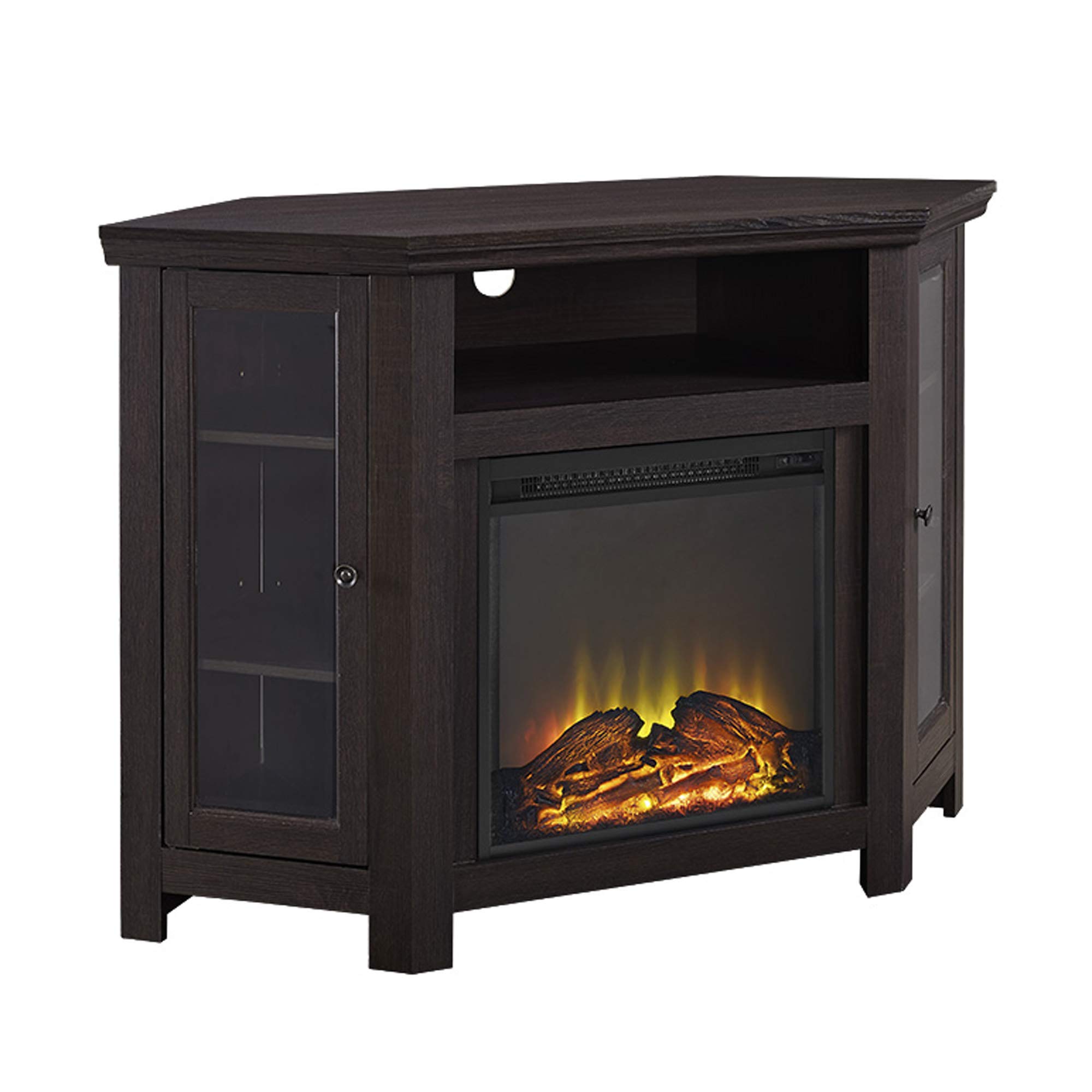 Walker Edison Alcott Classic 48-Inch Corner TV Stand with Glass Doors - Espresso Finish Entertainment Center for TVs up to 55 Inches - Perfect for Living Room, Bedroom, or Home Theater Setup