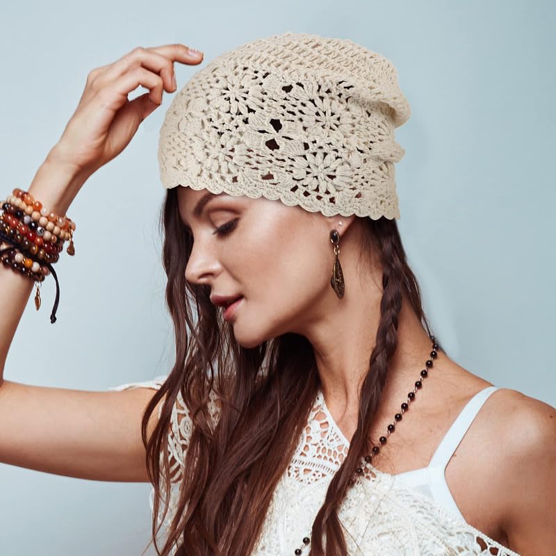 1 Piece Women's Crochet Slouchy Beanie - Handmade Cotton Knit Hat for Summer & Winter - Soft, Comfortable Floral Skull Cap - Perfect for Outdoor Activities, Travel & Casual Wear