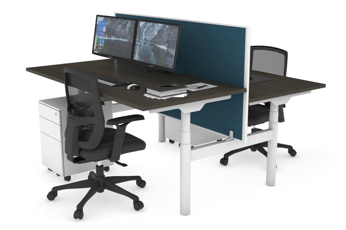 Flexi Premium Height Adjustable 2-Person H Bench Workstation - White Frame (1600L x 800W) with Cable Management | Ergonomic Office Desk for Home & Workspace
