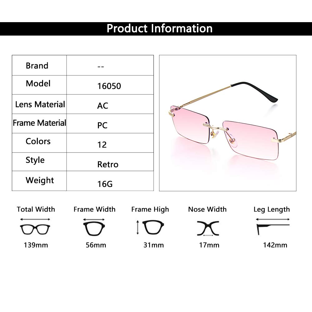 Trendy Rimless Rectangle Sunglasses for Women & Men - UV Protection Candy Color Fashion Eyewear for Beach, Party & Outdoor Activities