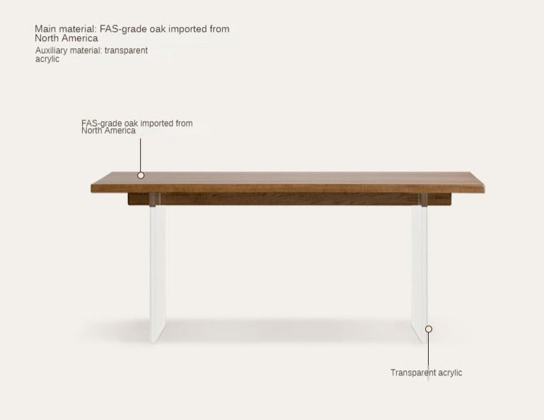 Solid Oak & Black Walnut Acrylic Floating Dining Table - Large Size Modern Wooden Table for Dining Room, Kitchen, and Open Concept Living Spaces