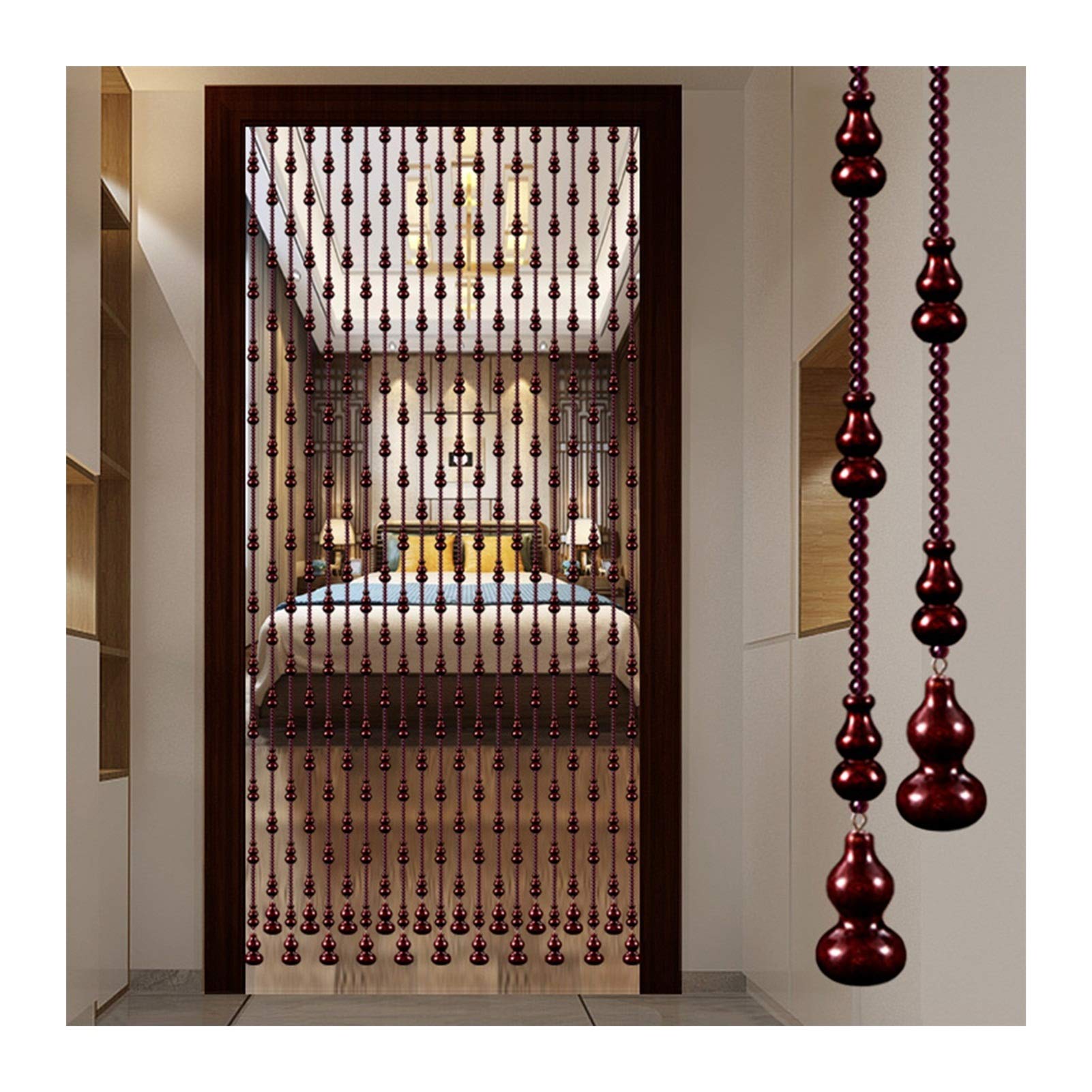 Natural Wooden Beads Door Curtain - Peach Wood Gourd Bead Partition for Bedroom & Living Room | Ventilation & Dustproof | 21/25/29/35 Strands (80x125cm) - Perfect for Room Dividers, Window Decor & Boho Home Style