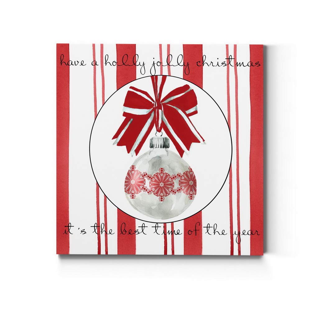Premium Red & White Christmas Wall Art - 32x32 Inch Gallery Wrapped Canvas with Candy Cane Stripes & Snowflake Design - Ready to Hang Holiday Decor for Living Room, Bedroom or Office - Made in USA - Perfect for Winter Home Decoration & Festive Gift Giving
