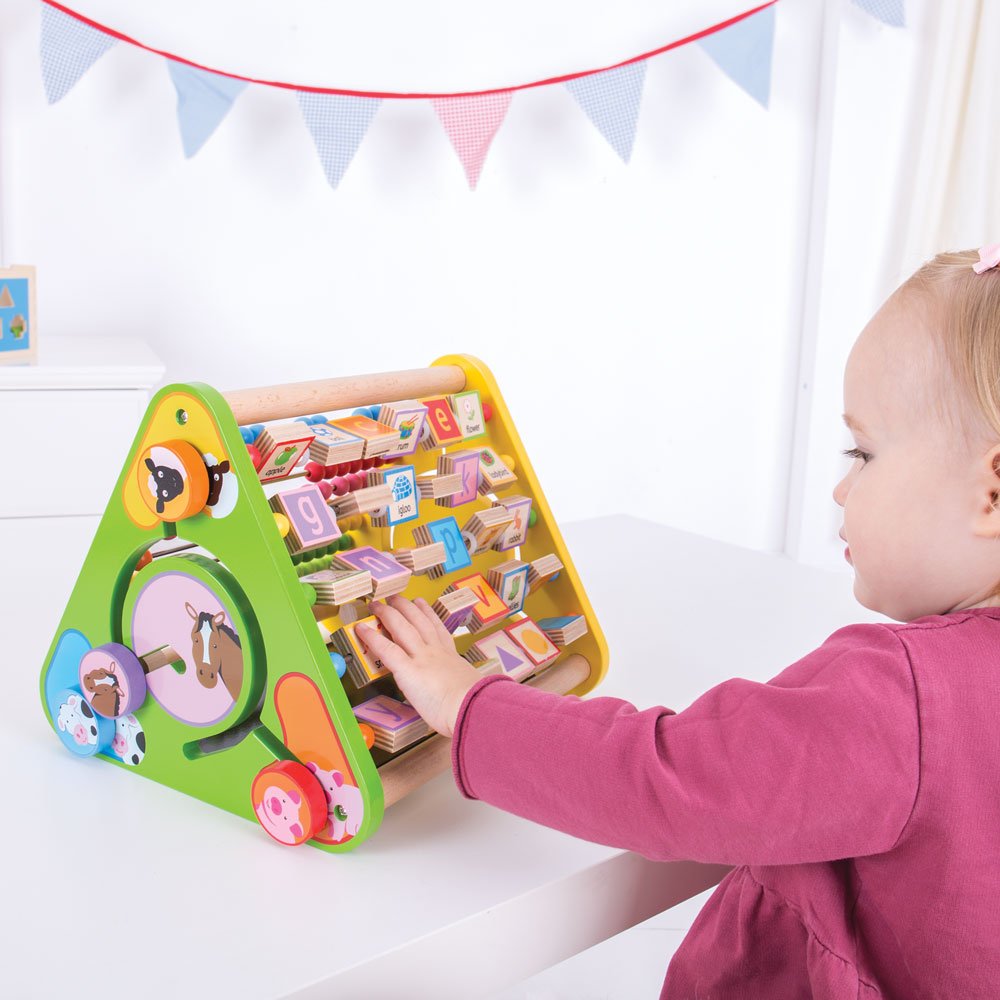 Bigjigs Toys Wooden Early Learning Activity Center for Babies & Toddlers - Montessori Educational Toy, Sensory Play, Developmental Triangle - Perfect for Home, Daycare & Preschool Learning Activities