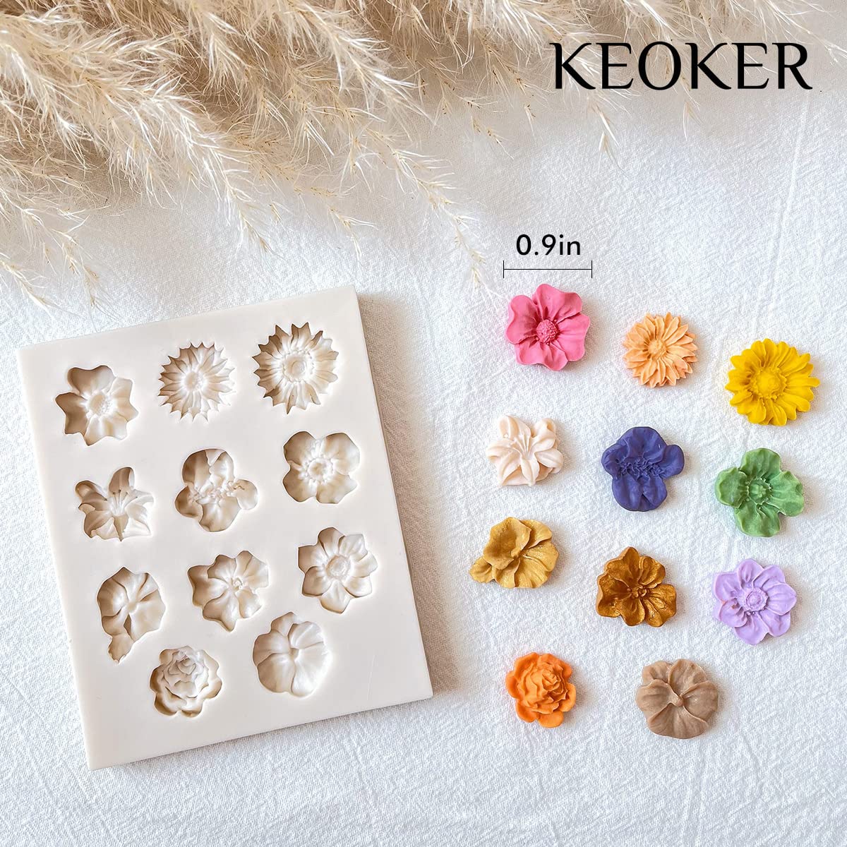 KEOKER Polymer Clay Flower Molds - 2 Pcs Silicone Molds for DIY Jewelry Making, Earrings & Crafts | Medium Floral Cutters for Clay & Resin Art | Perfect for Handmade Earrings, Pendants & Home Decor