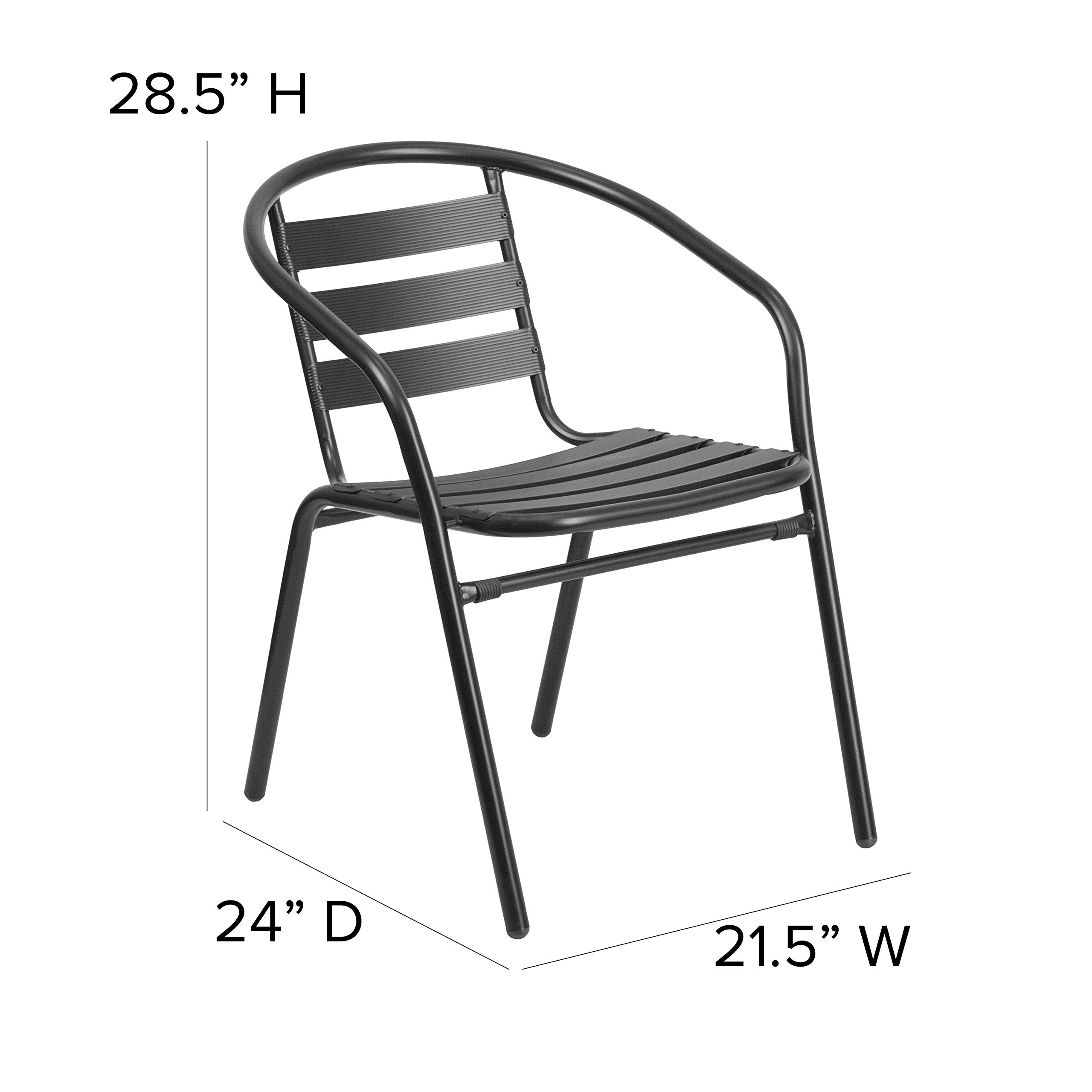Flash Furniture Aluminum Slat Back Stacking Outdoor Restaurant Chairs - Modern Stackable Patio Chairs for Restaurants, Cafes & Bistros - Set of 4 Black - Perfect for Outdoor Dining, Poolside Lounging & Commercial Use
