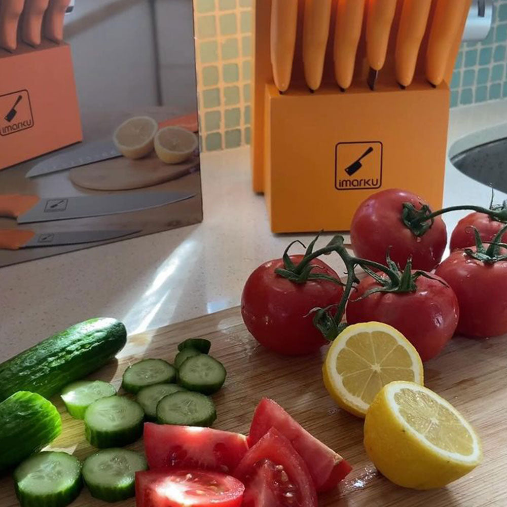 Premium Orange Knife Set with Sharp Stainless Steel Blades & Ergonomic PP Handles - Perfect for Home Kitchen, Camping, and Outdoor Cooking