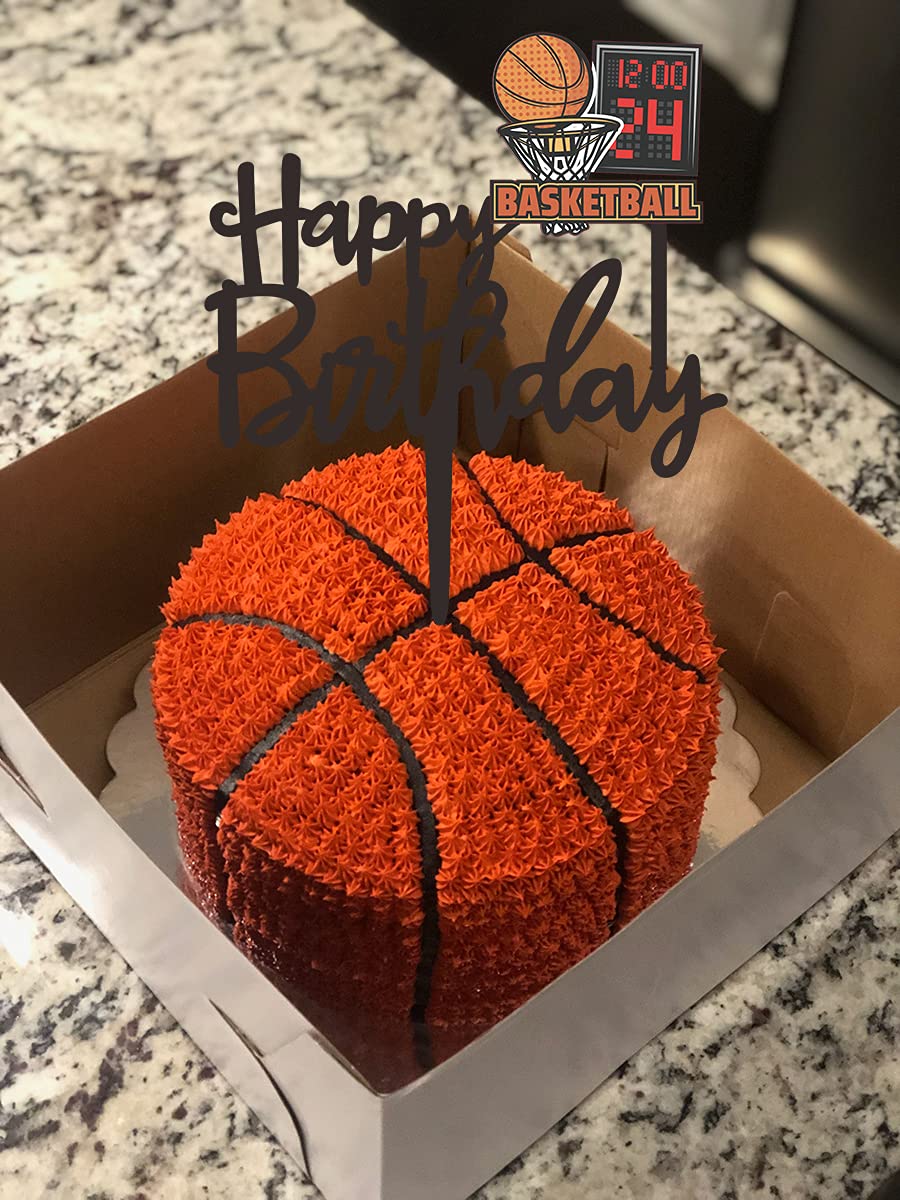 Basketball Birthday Cake Topper - Happy Birthday Cake Decor for Men, Kids, Boys - Sports Themed Party Supplies - Perfect for Basketball Birthday Cakes, Cupcakes, and Desserts