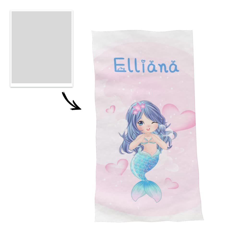 Dr.TOUGH Personalized Kids Beach Towels - Custom Name Mermaid Beach Towels for Girls, Soft Microfiber Quick Dry Towel (Mermaid Design) - Perfect for Pool, Beach, Vacation & Summer Activities