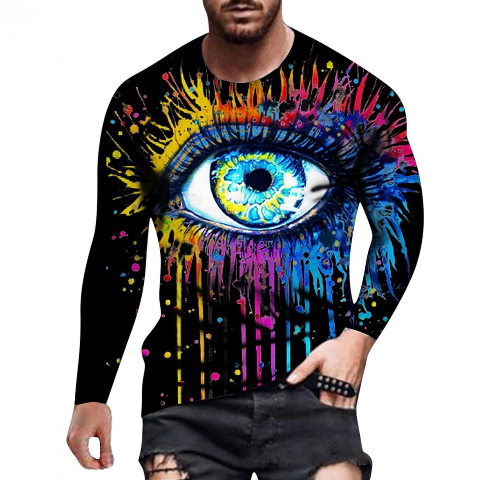 BEUU Men's 3D Lion Wolf Print Long Sleeve T-Shirt - Gym Workout, Hiking & Athletic Performance Tee - Fashionable Casual Sweatshirt for Outdoor Activities and Streetwear Style