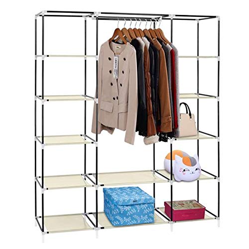 Portable Clothes Closet Organizer - Foldable Wardrobe with 9 Storage Shelves & Non-Woven Fabric Cover | Space-Saving Closet Solution for Dorm, Apartment, Travel & Home Organization