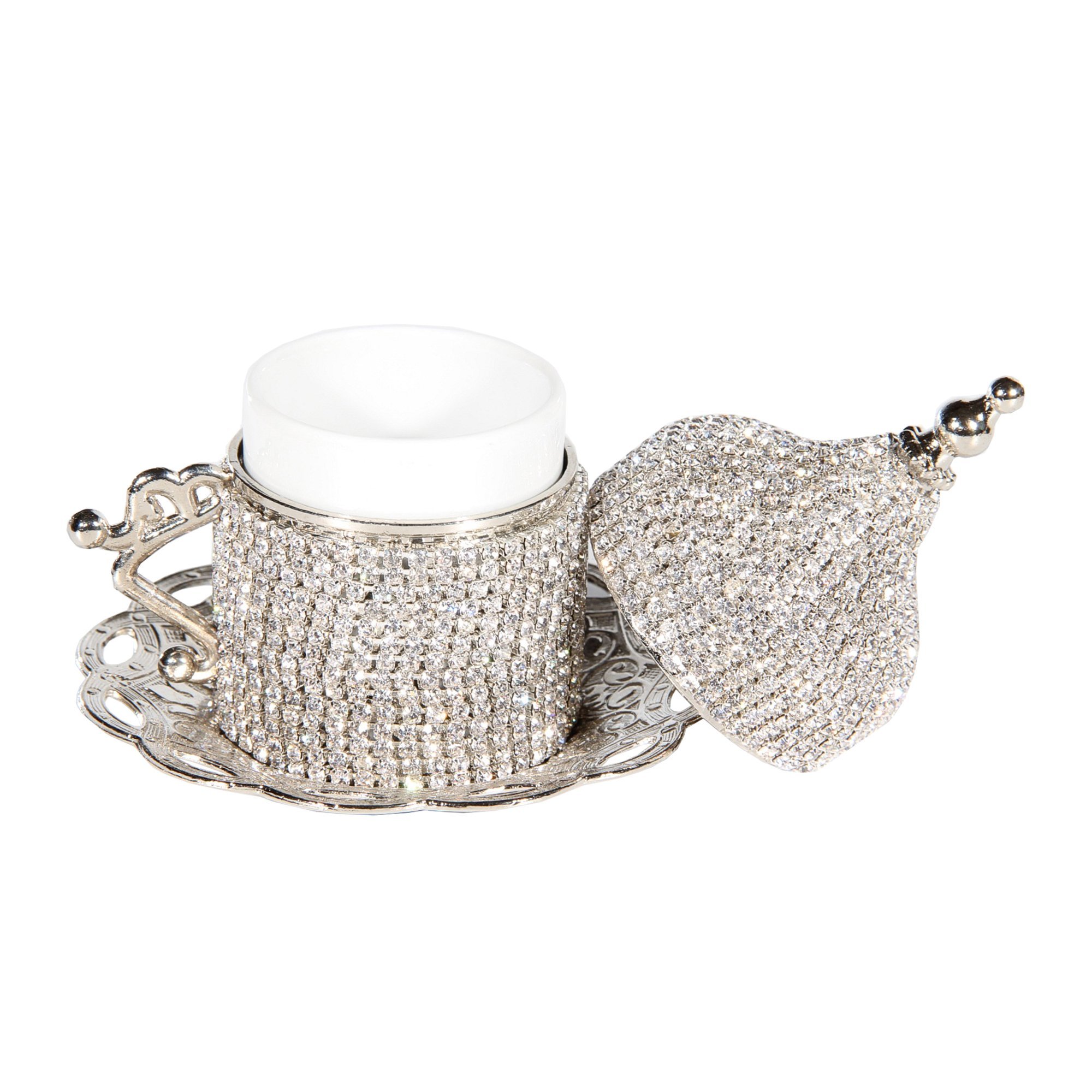 27-Piece Turkish Coffee Cup Set with Saucers & Holders - Elegant Silver Decorated Design for Home, Cafe & Gift Giving