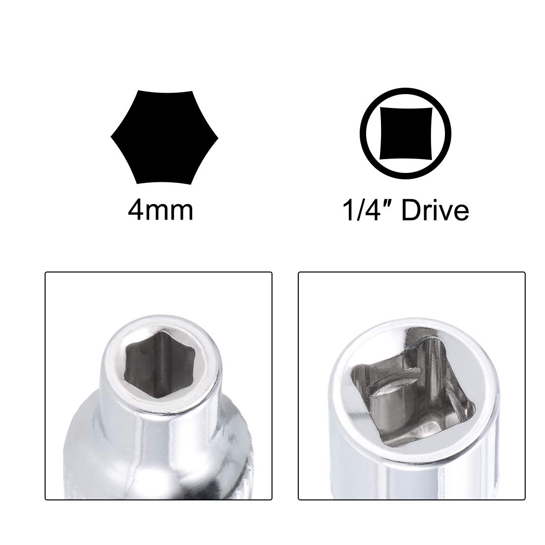 uxcell 3-Piece Socket Accessory Set - 4mm 6-Point Shallow Socket, 4.5