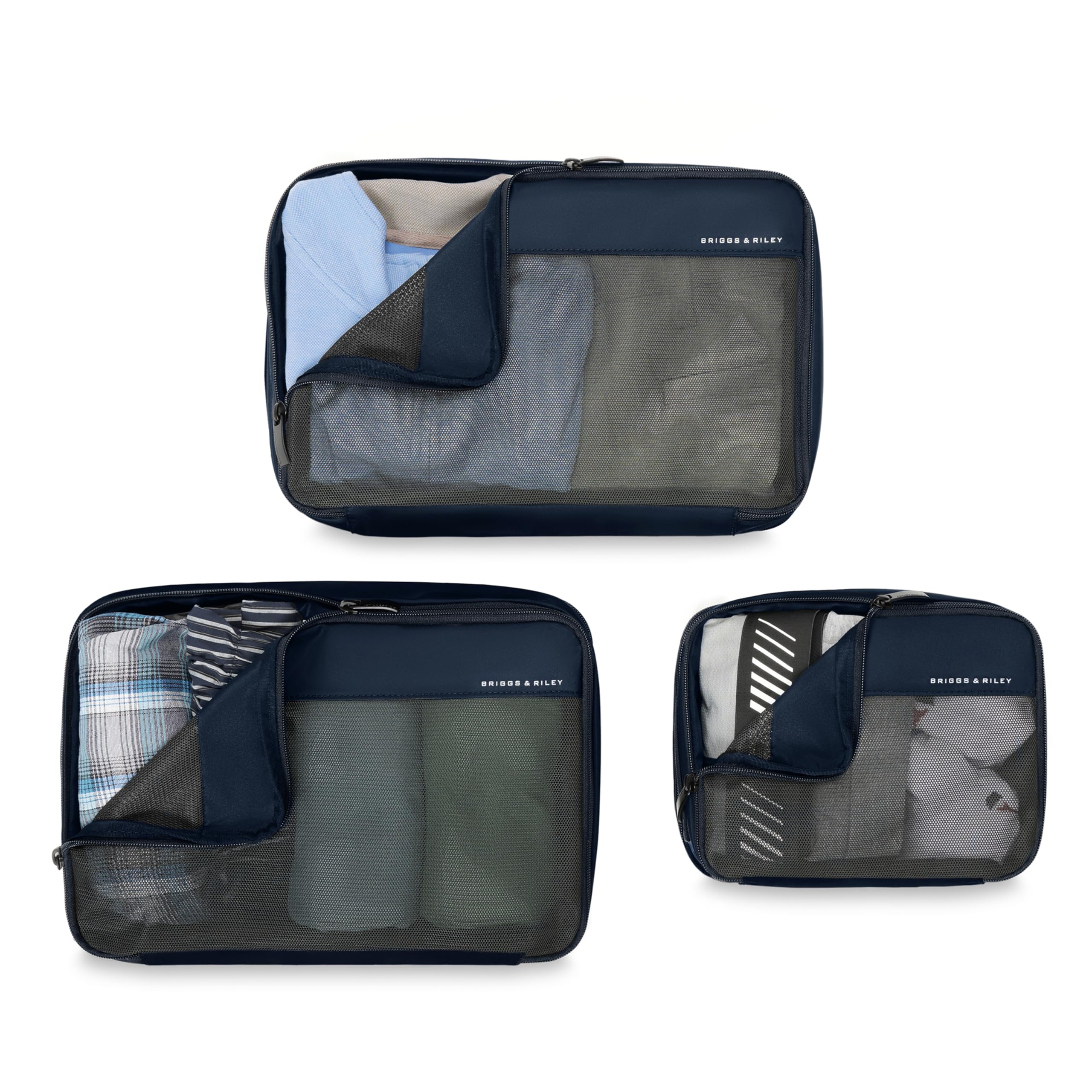 Briggs & Riley Compression Packing Cubes Set for Travel - Navy Blue Carry-On Organizer for Clothes & Accessories | Perfect for Business Trips, Vacations & Weekend Getaways